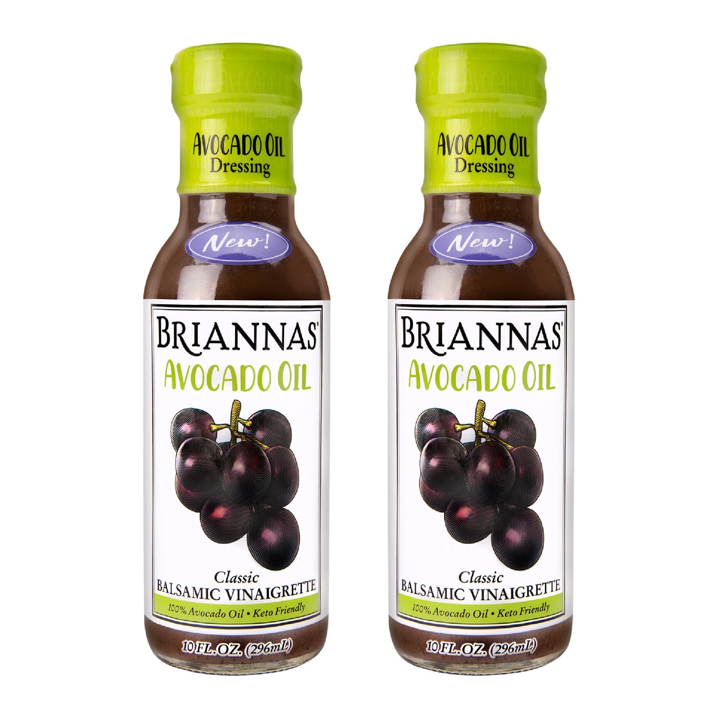 Briannas - Avocado Oil Balsamic Vinaigrette Dressing - Nutrient Rich, Keto Friendly, Vegan Salad Dressing Made With 100% Avocado Oil - 10 Oz. Bottles - 2 Pack
