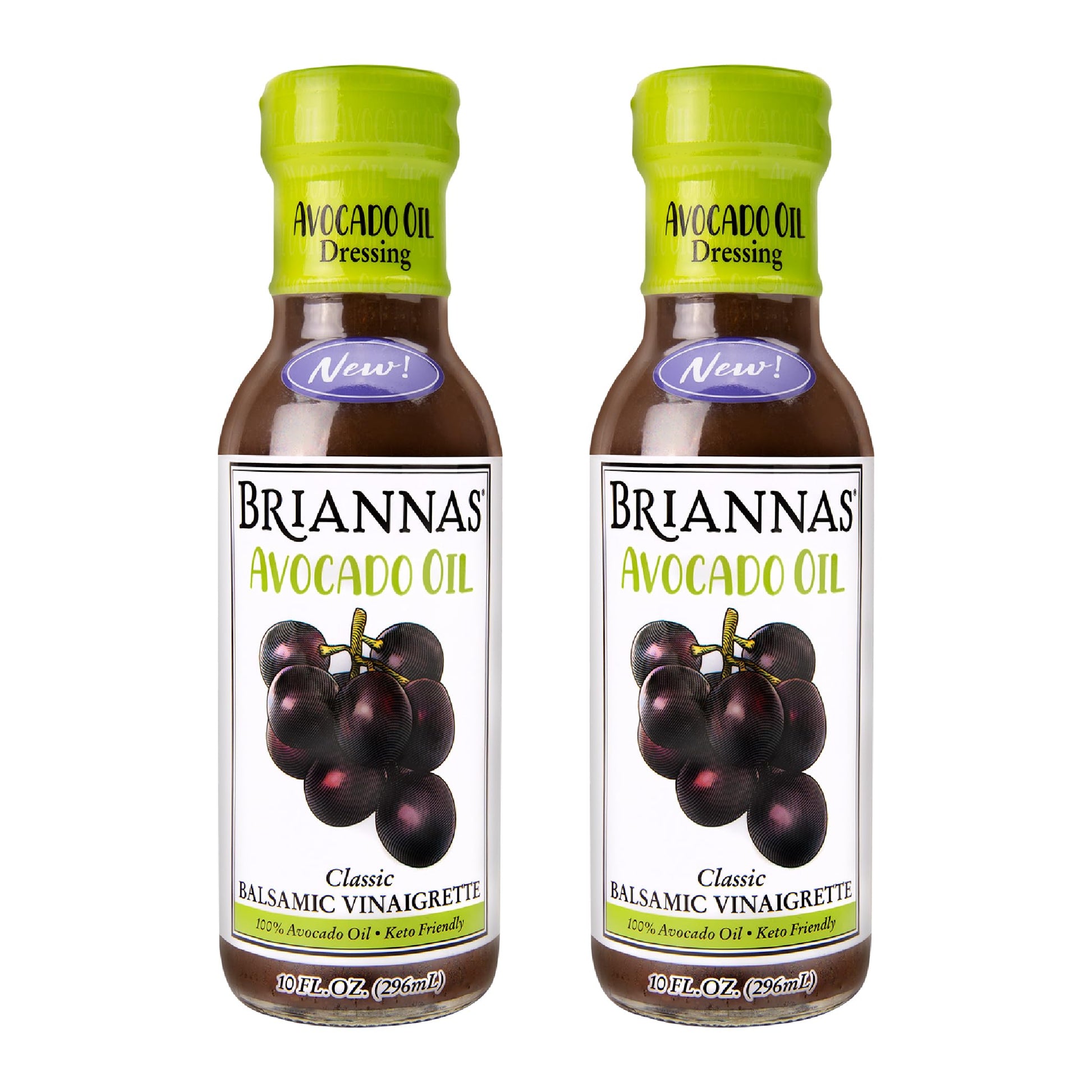 Briannas - Avocado Oil Balsamic Vinaigrette Dressing - Nutrient Rich, Keto Friendly, Vegan Salad Dressing Made With 100% Avocado Oil - 10 Oz. Bottles - 2 Pack