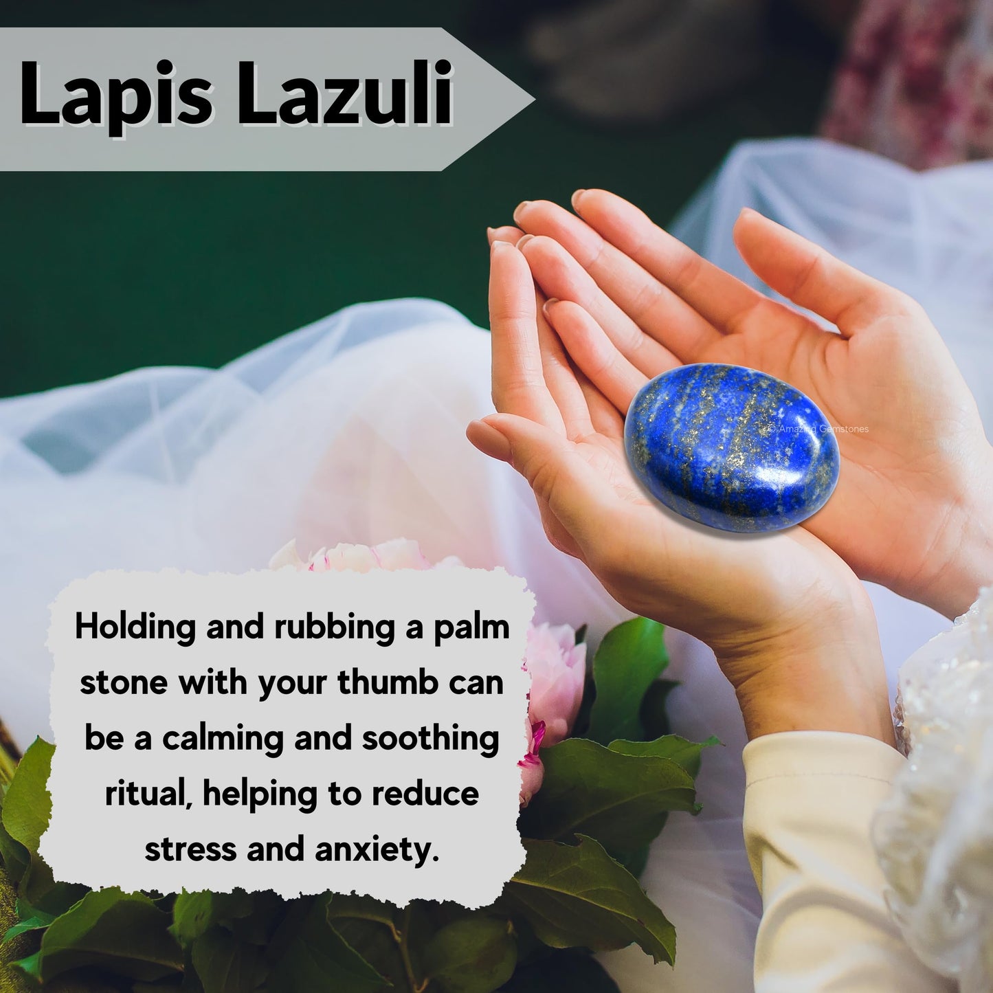 Lapis Lazuli Palm Stone - Pocket Massage Worry Stone For Natural Body Chakra Balancing, Reiki Healing And Crystal Grid