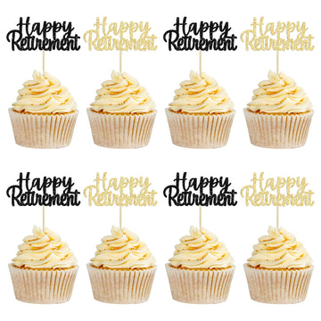 Gyufise Multicolor Glitter Happy Retirement Cupcake Toppers Retired Cake Decorations For Retirement Party Cake Decorations 36 Pa