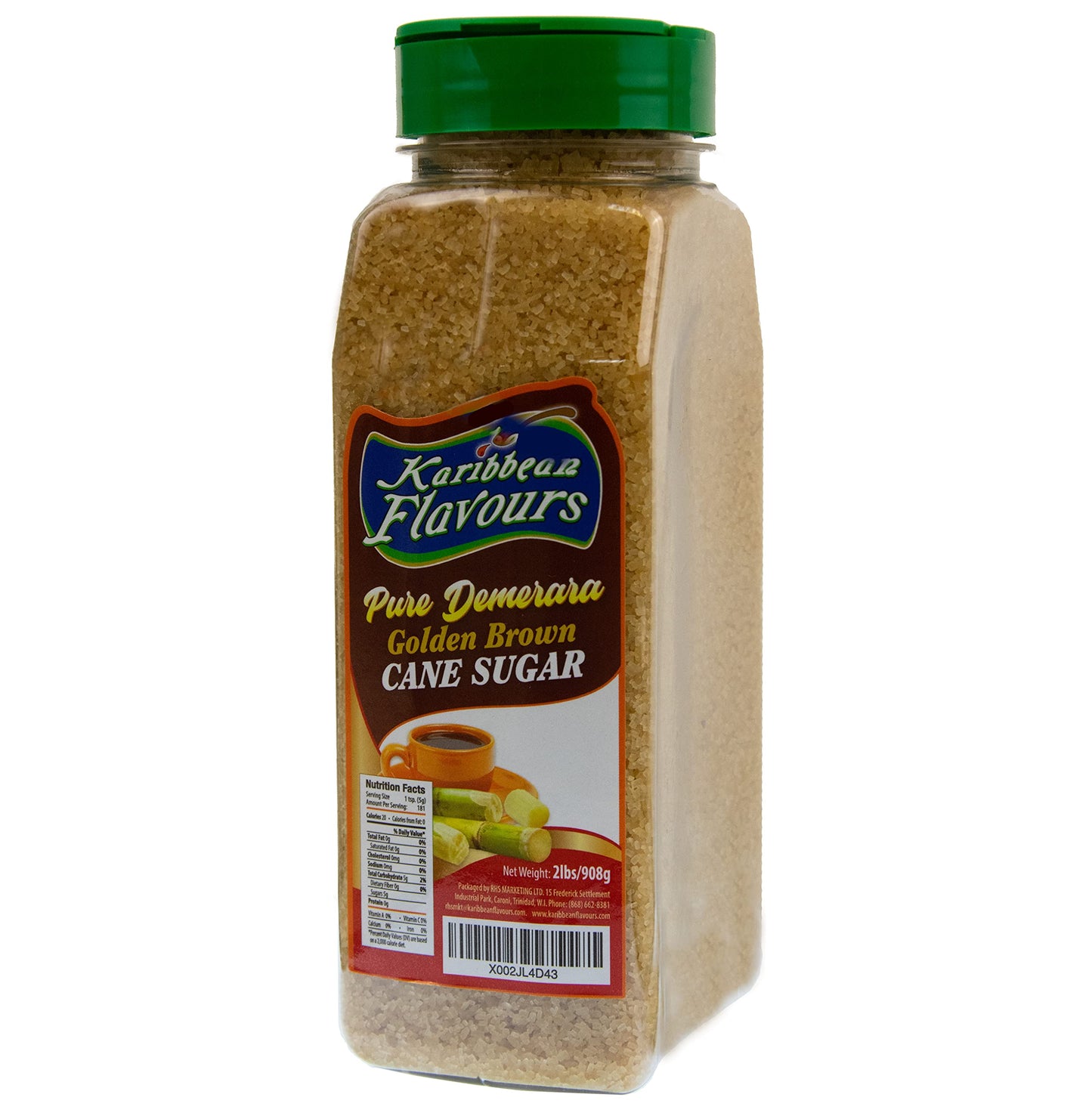 Karibbean Flavours Culinary Demerara Golden Brown Cane Sugar (2lb) | Non GMO | All Natural | Genuine From Demerara Guyana Where 
