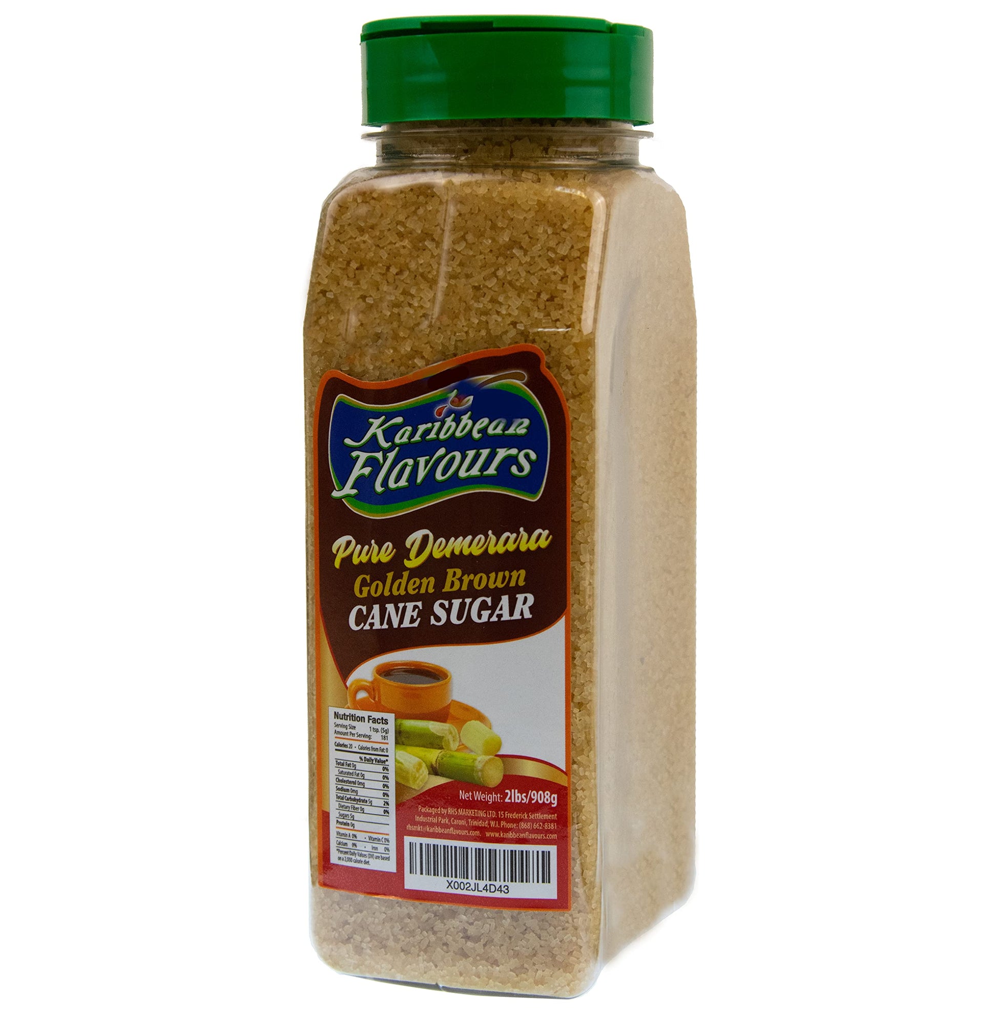 Karibbean Flavours Culinary Demerara Golden Brown Cane Sugar (2lb) | Non GMO | All Natural | Genuine From Demerara Guyana Where 