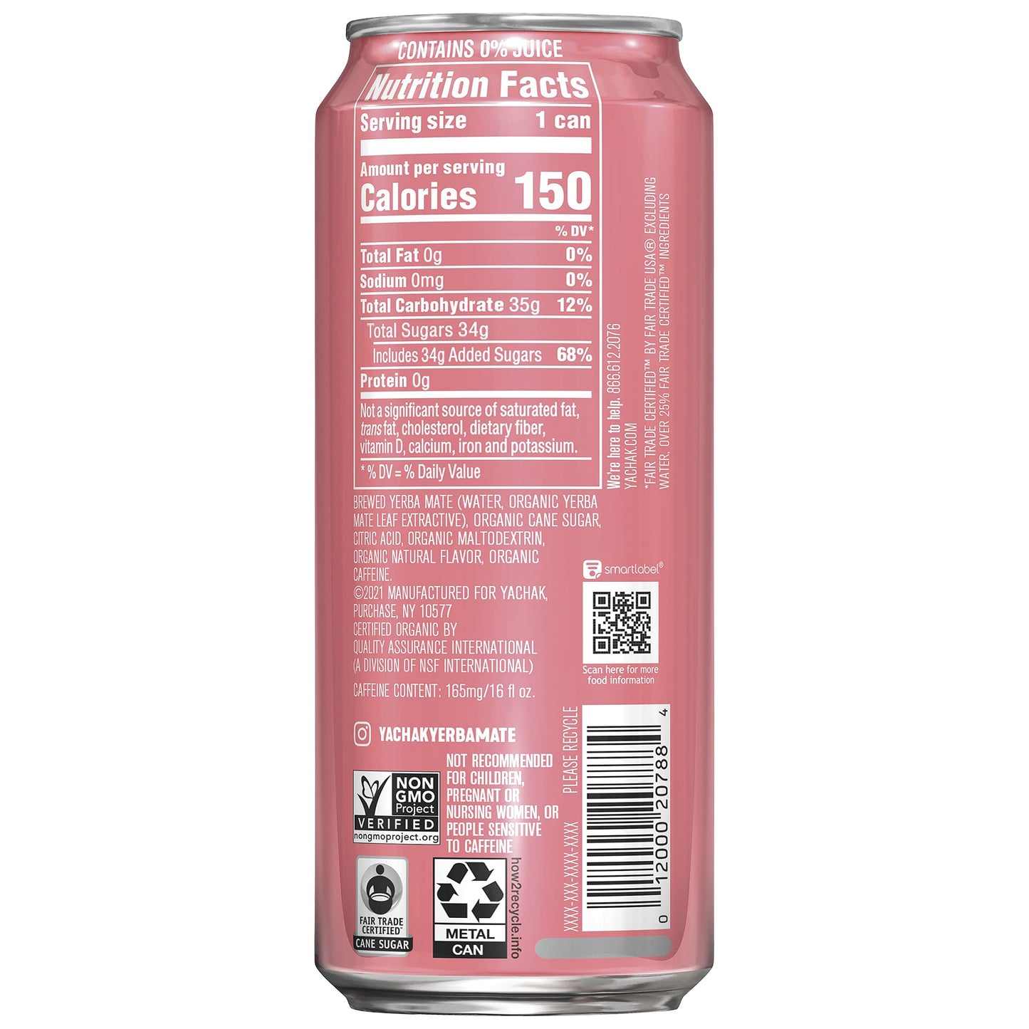 Yachak Yerba Mate Drink, Passionfruit Flavor, 16 Fl Oz (Pack of 12), Liquid