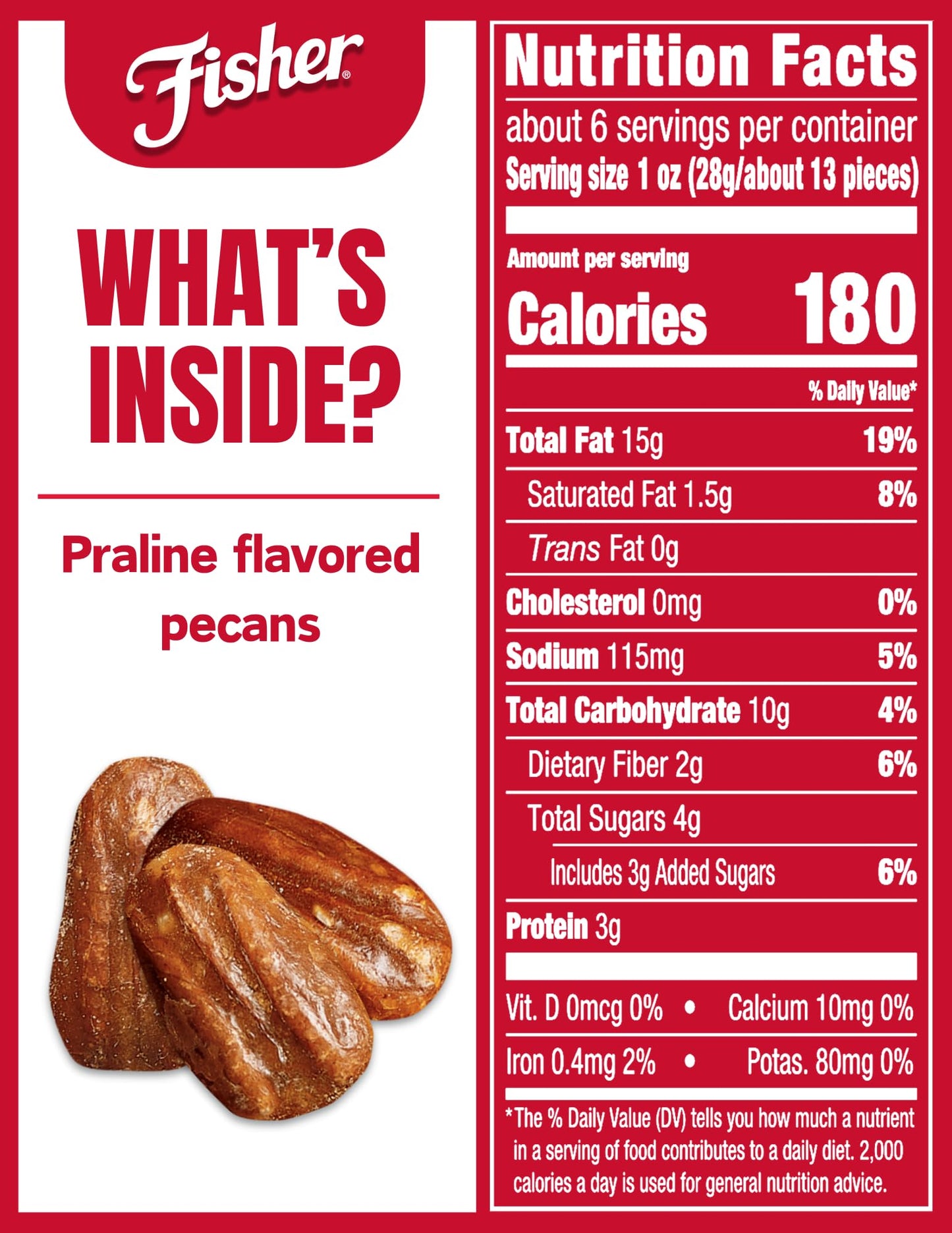Fisher Snack Praline Pecans, 5.5 Ounces, Resealable Pouch, Made with Whole Mammoth Pecans (Pack of 2)