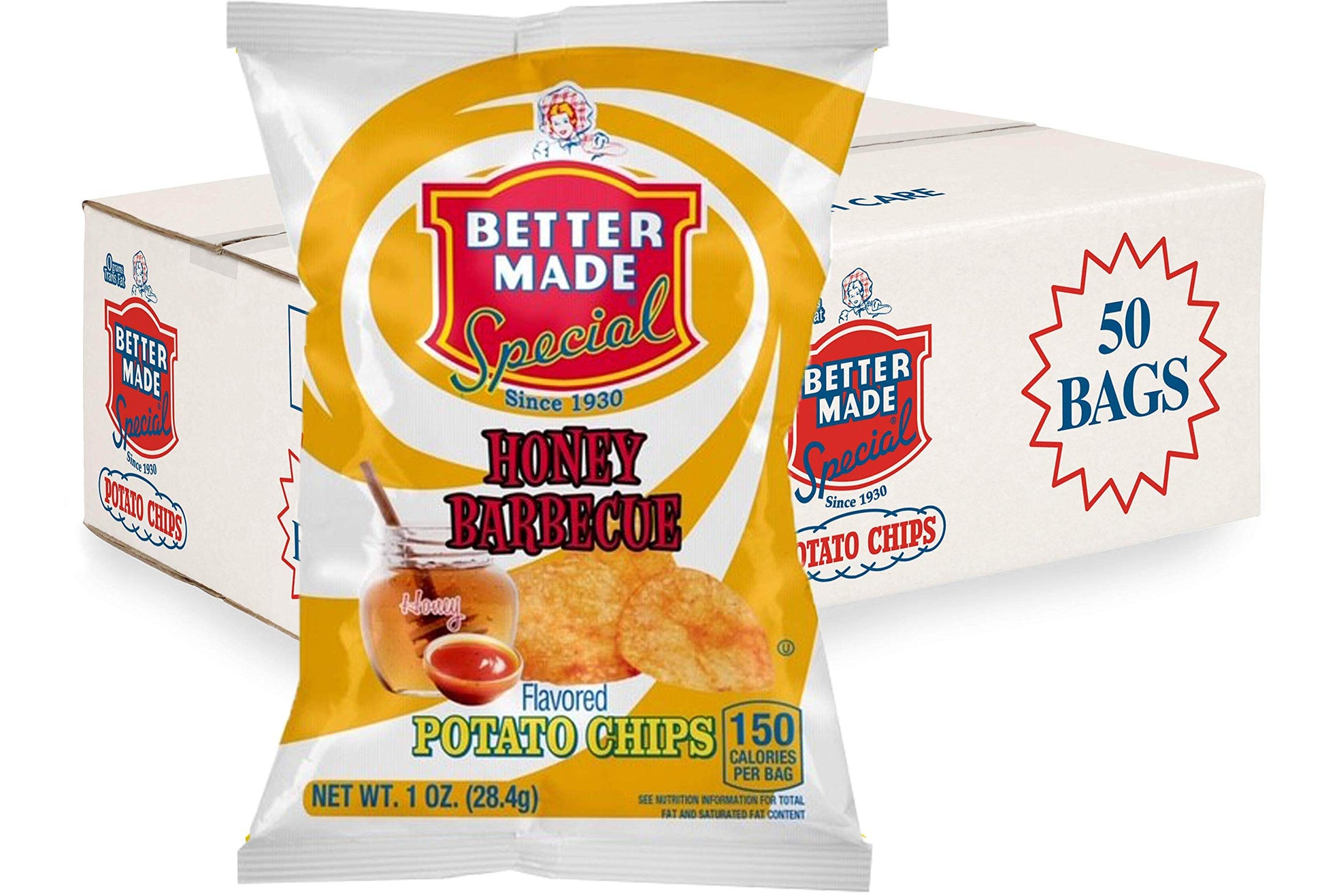 Better Made Special Potato Chips (Honey BBQ) - 50 Pack - 50 x 1 oz. Bags - Crunchy, Individual Snacks Made from Fresh Potatoes -