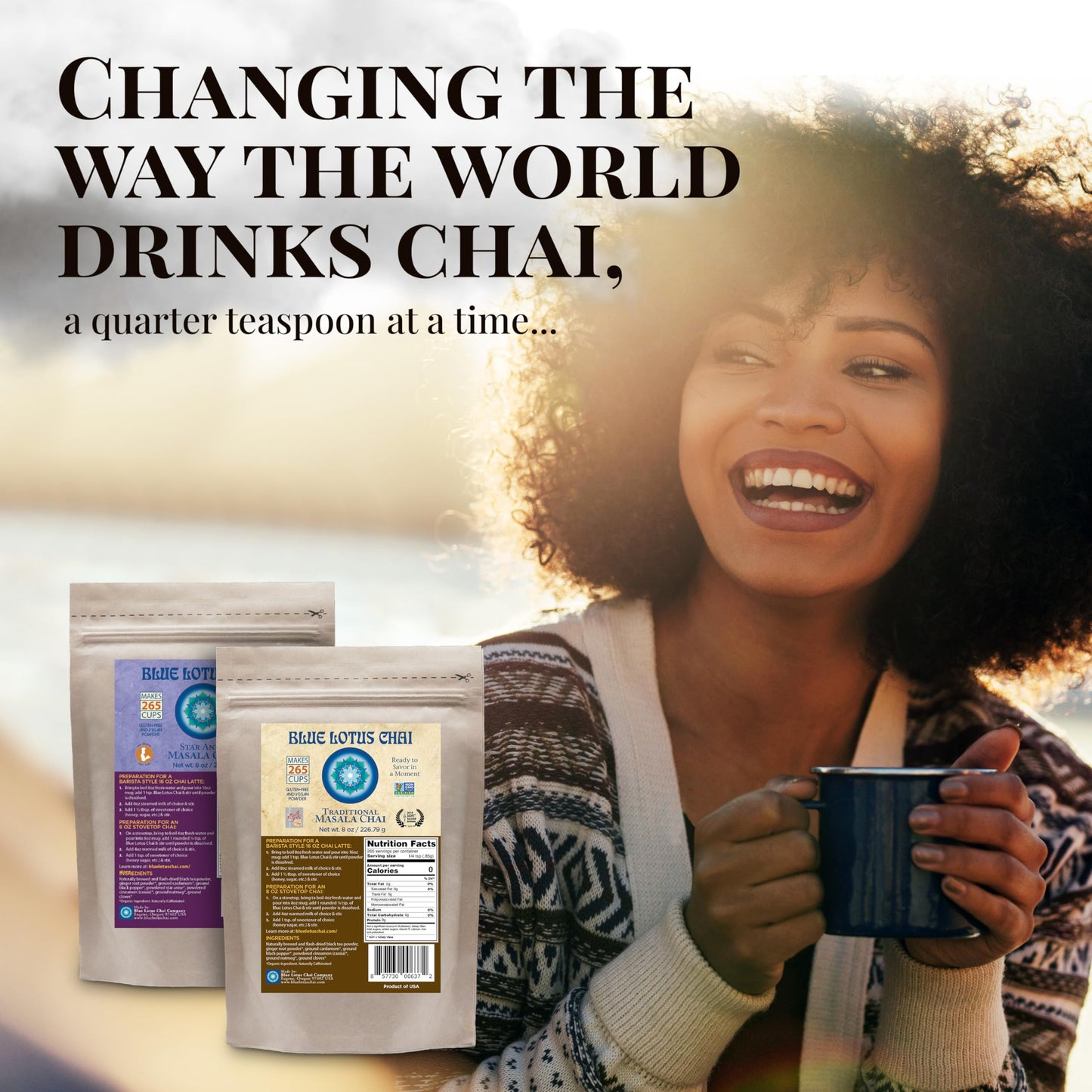 Blue Lotus Chai - Golden Masala Chai With Turmeric And Maca - Makes 265 Cups - Just Add Hot Water, No Steeping, No Gluten - 8 Ou