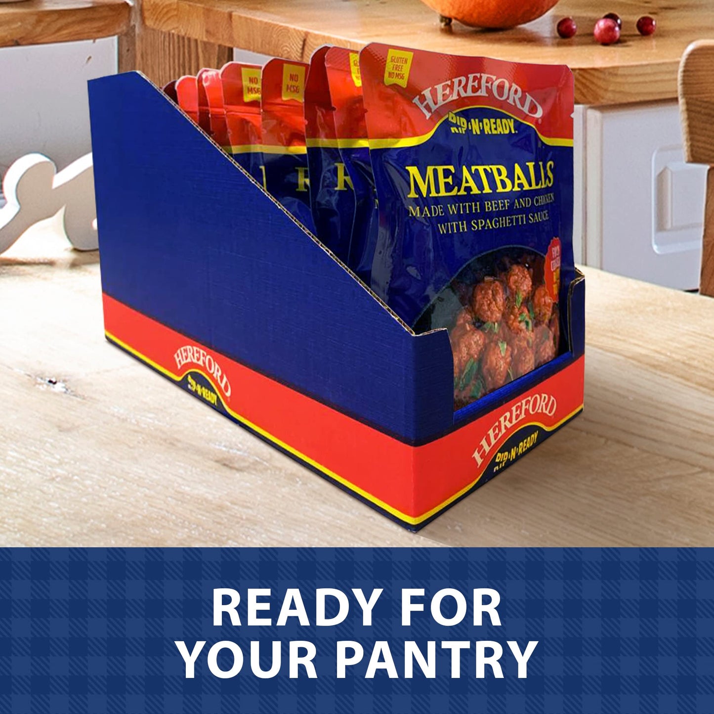 Hereford Meatballs with Spaghetti Sauce | Shelf Stable | Fully Cooked | Ready to Eat | 12g Protein per Serving | 10oz per Pouch