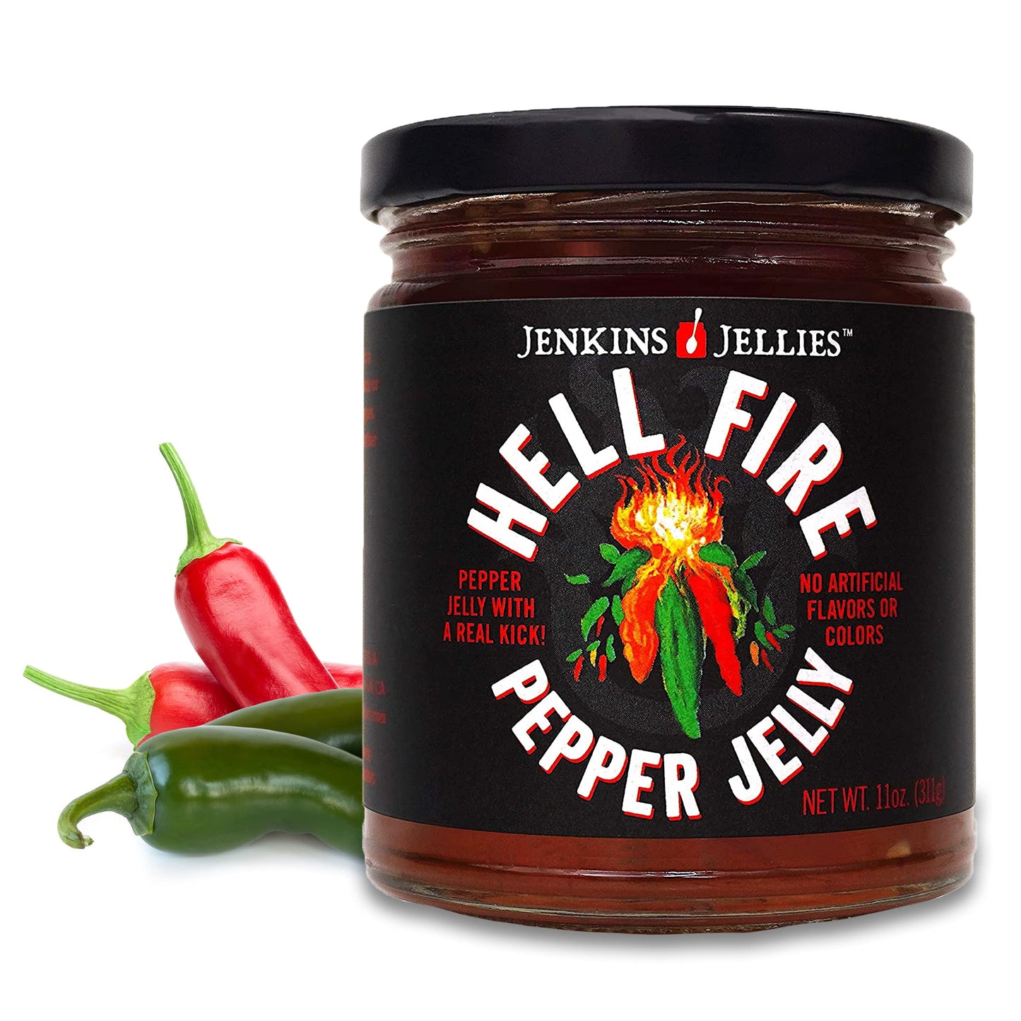 Jenkins Jellies Hell Fire Hot Pepper Jelly - Sweet & Spicy Jalapeo Jelly - Gluten Free, Vegan Pepper Jam - Use as a Glaze, Dippi
