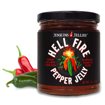 Jenkins Jellies Hell Fire Hot Pepper Jelly - Sweet & Spicy Jalapeo Jelly - Gluten Free, Vegan Pepper Jam - Use as a Glaze, Dippi