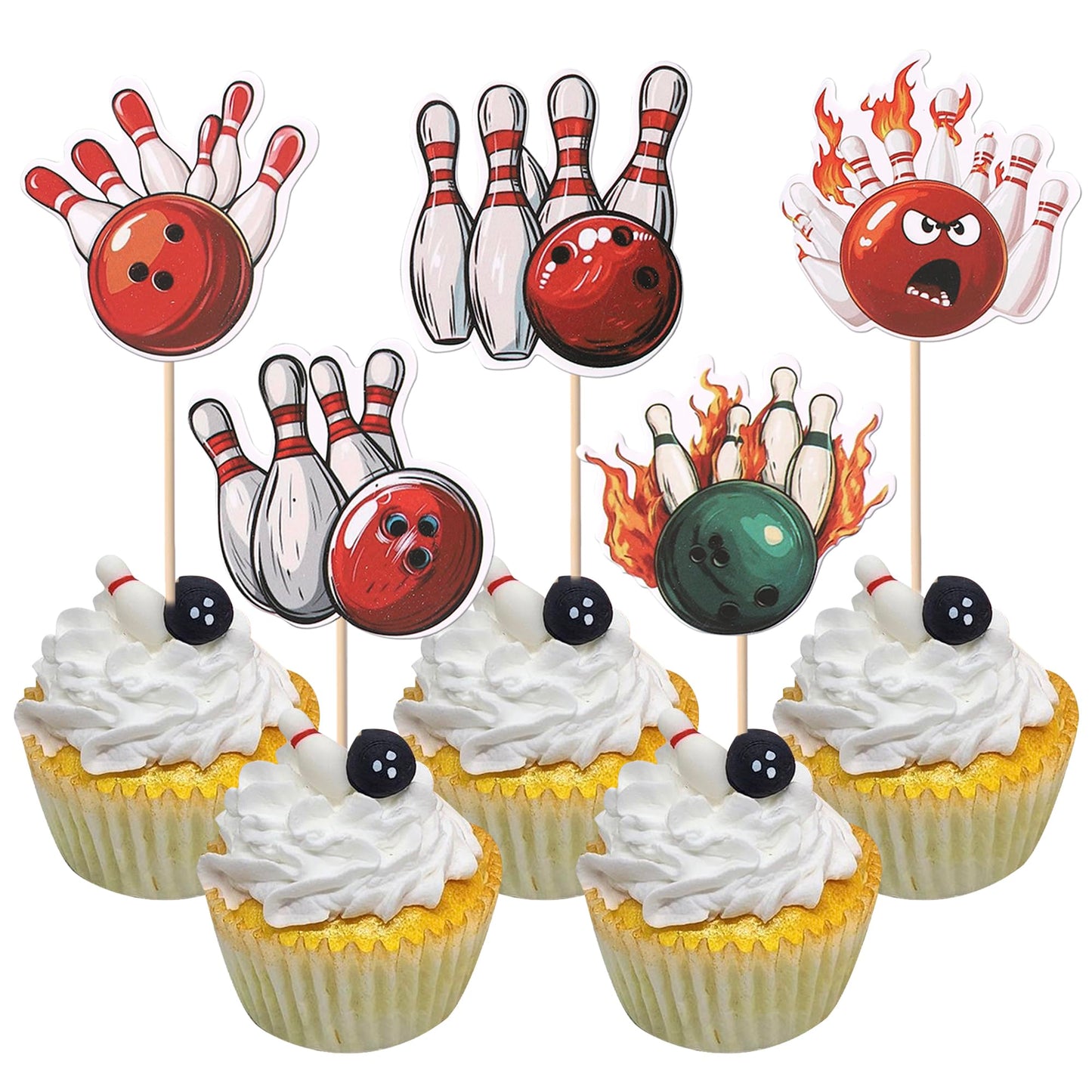 40 PCS Bowling Cupcake Toppers Double Sided Sports Theme Bowling Cupcake Picks Bowling Party Decorations for Bowling Theme Baby 