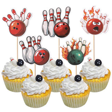 40 PCS Bowling Cupcake Toppers Double Sided Sports Theme Bowling Cupcake Picks Bowling Party Decorations for Bowling Theme Baby 