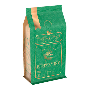 Peppermint Flavored Whole Bean Coffee - Organic, Single Origin, Naturally Flavored, Medium Roast, 100% Arabica, Refreshing and S