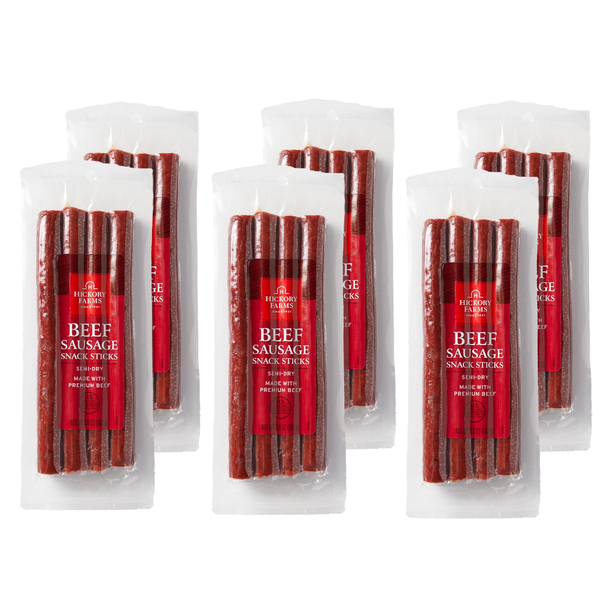 Hickory Farms Beef Sticks 6-Pack | High-protein snack, gluten free, meat sticks for snacking, made with premium beef, good for c