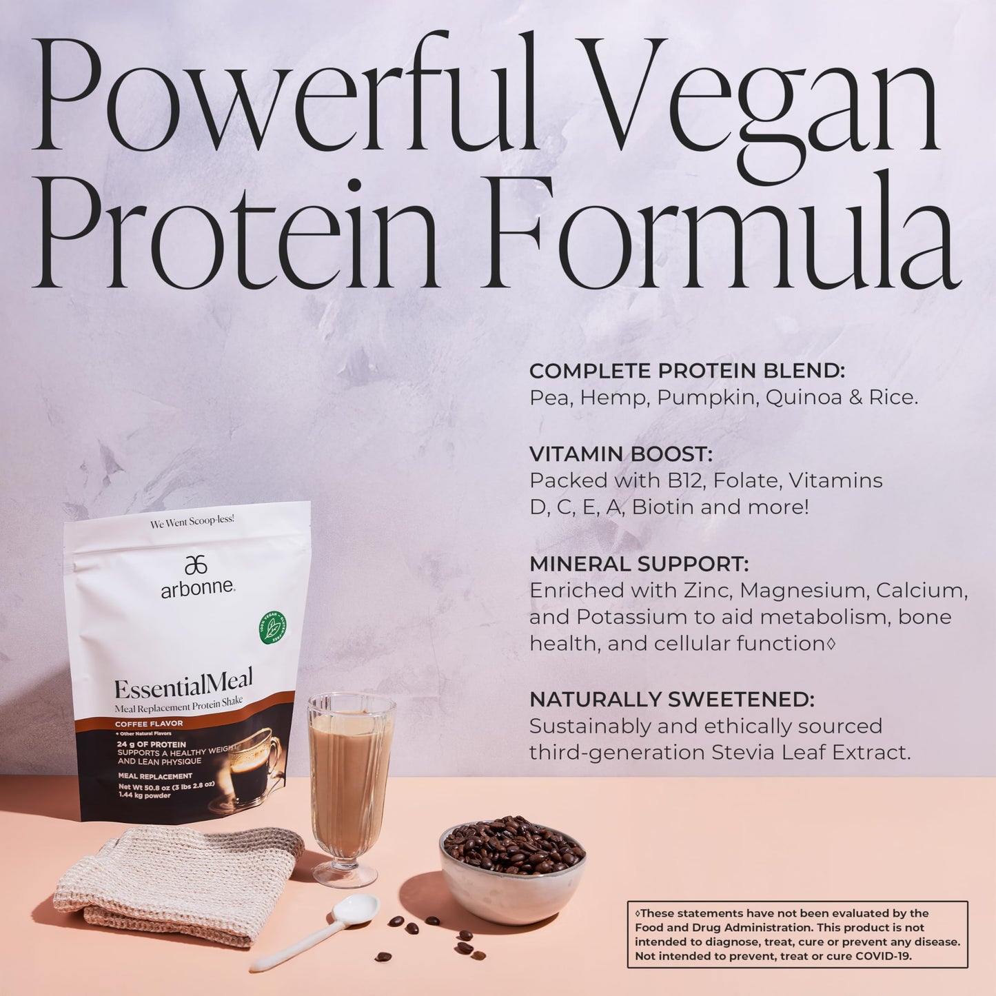 Arbonne EssentialMeal Vegan Protein Shake - Complete Daily Nutrition, Coffee Flavor