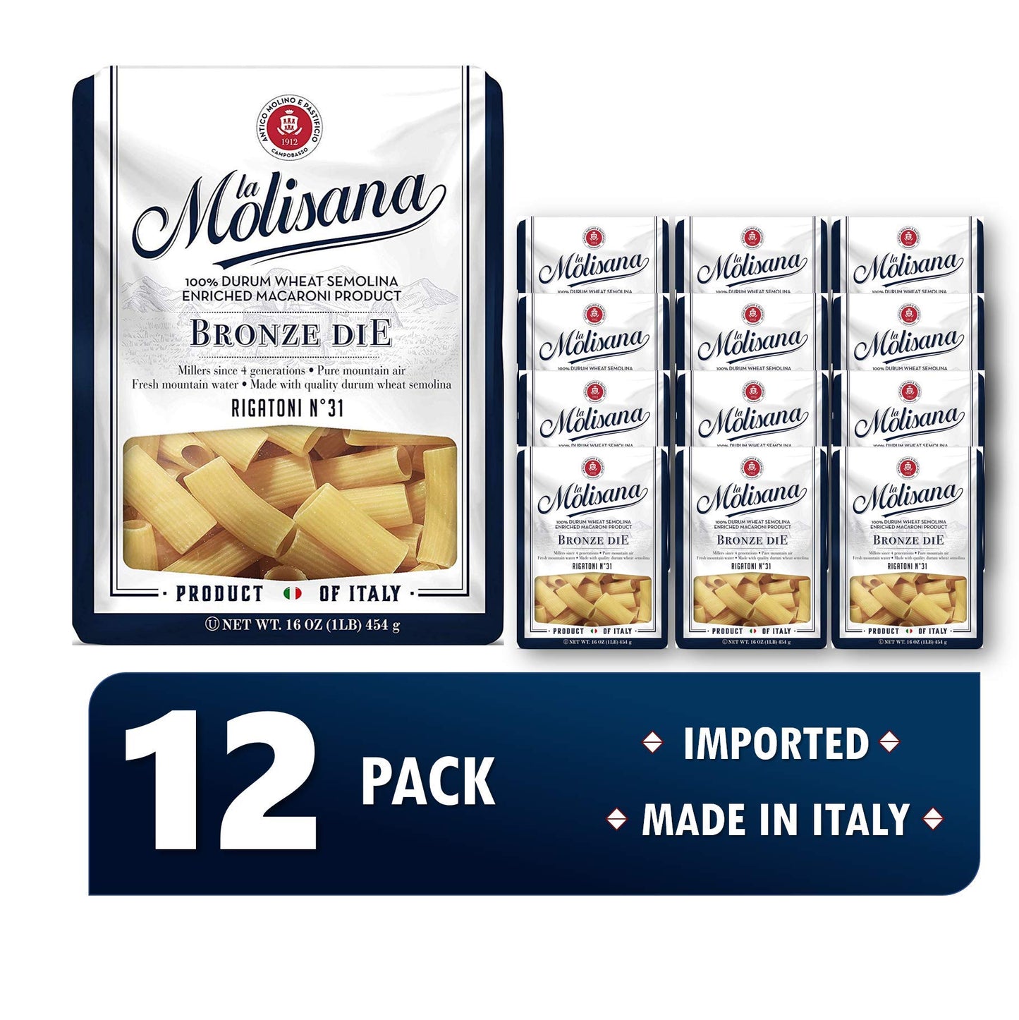 La Molisana Rigatoni Pasta, Kosher, 16 Ounces (Pack Of 12)