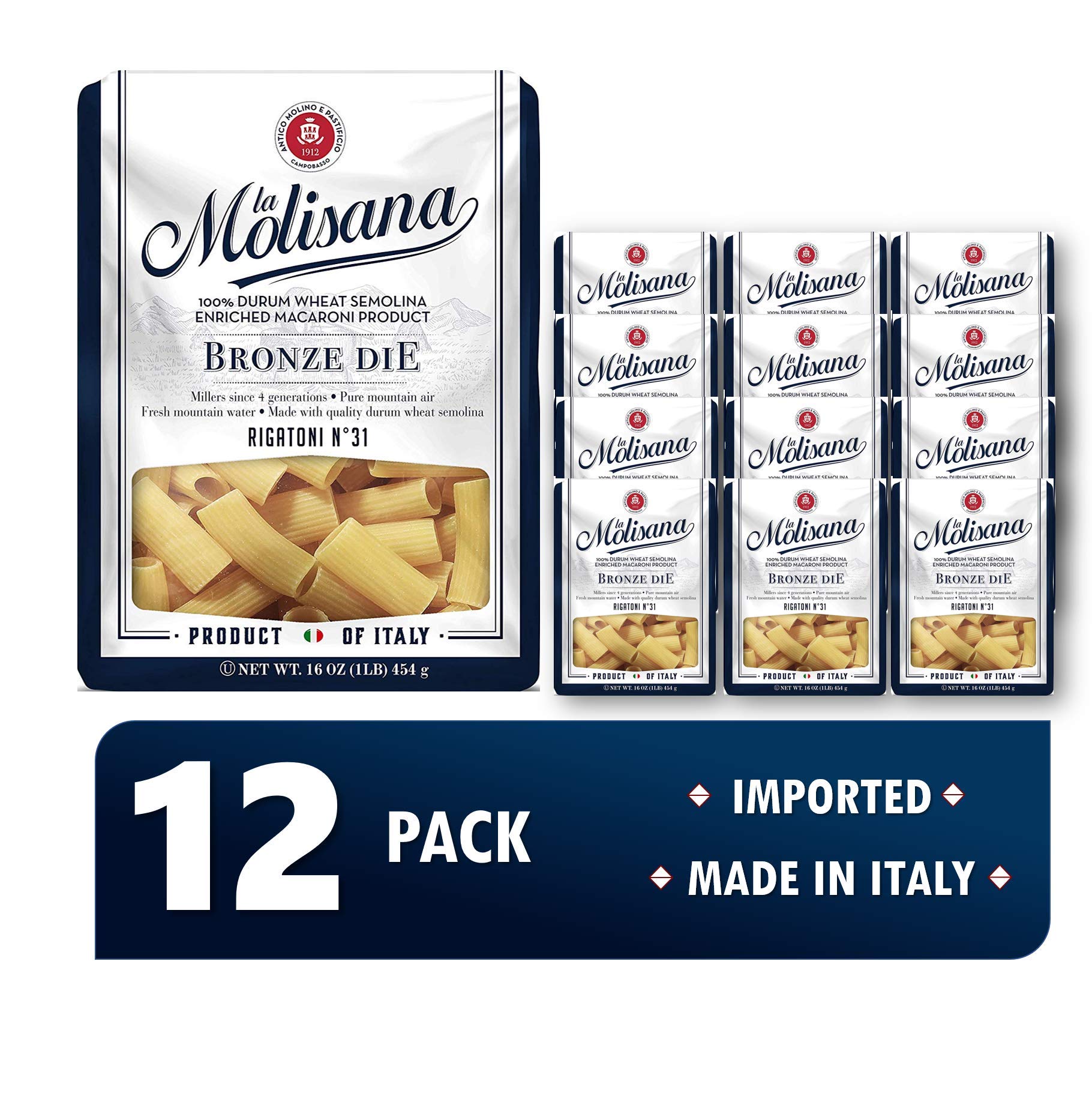 La Molisana Rigatoni Pasta, Kosher, 16 Ounces (Pack Of 12)