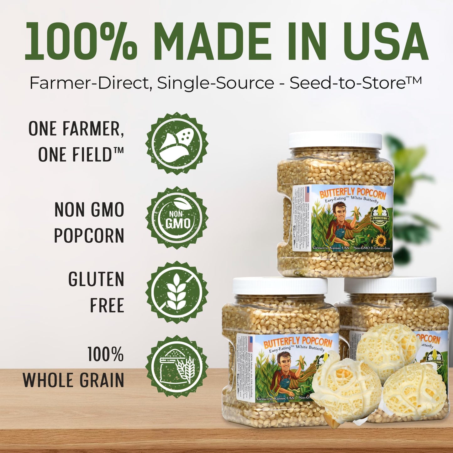 Princeton Popcorn White Butterfly Hulless Popcorn Kernels - Easy-Eating, Baby Small Tender Popping Corn, Non-Gmo Popcorn Kernels