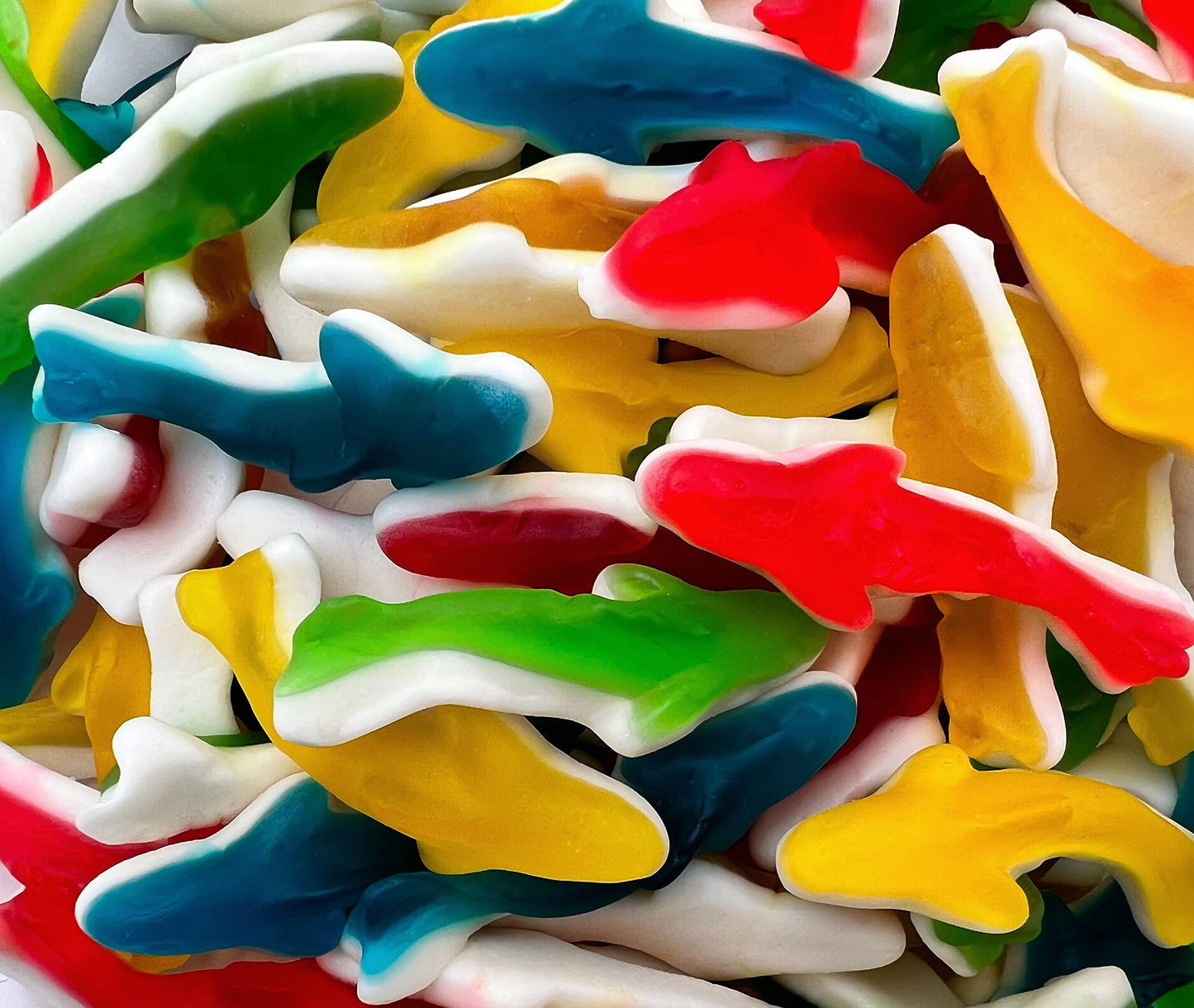 FUNTASTY Gummy Sharks Candy - Assorted Fruit Flavors - 2 Pound Bulk Pack (About 150 Count) - Yellow, Blue, White, Lime, Green, Red