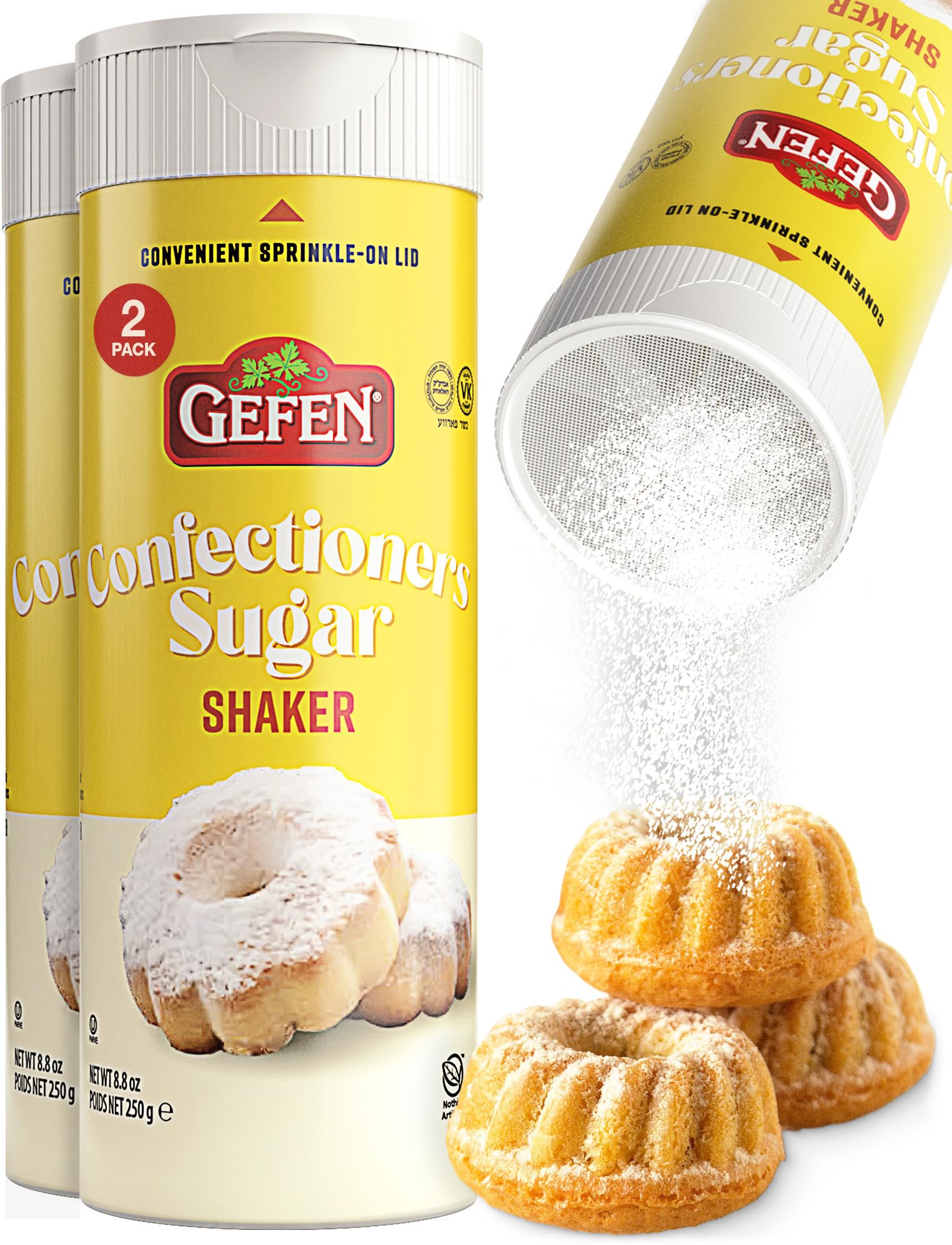 Gefen Confectioners Sugar Shaker, Powdered Sugar, Corn Free, Gluten Free, 8.8oz (2 Pack)