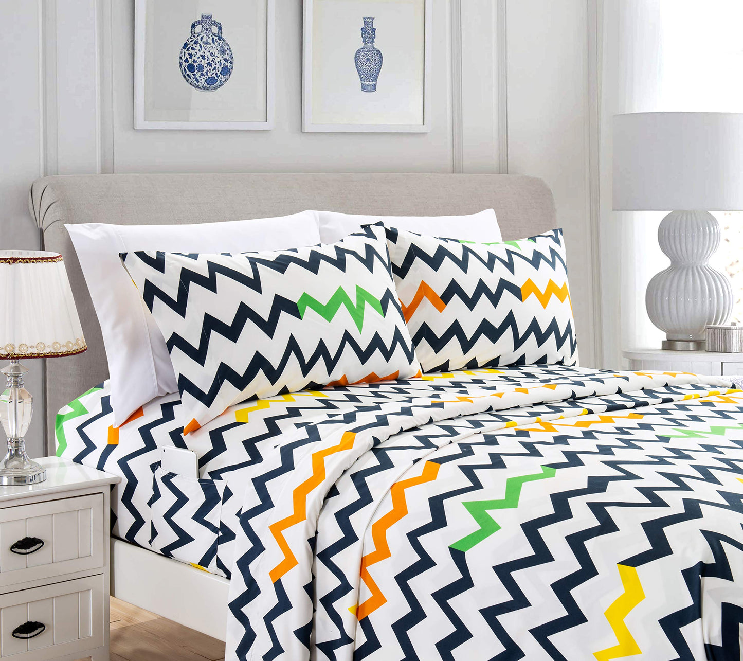 Elegant Comfort Luxury Soft Bed Sheets Chevron Pattern 1500 Thread Count Percale Egyptian Quality Softness Wrinkle And Fade Resi