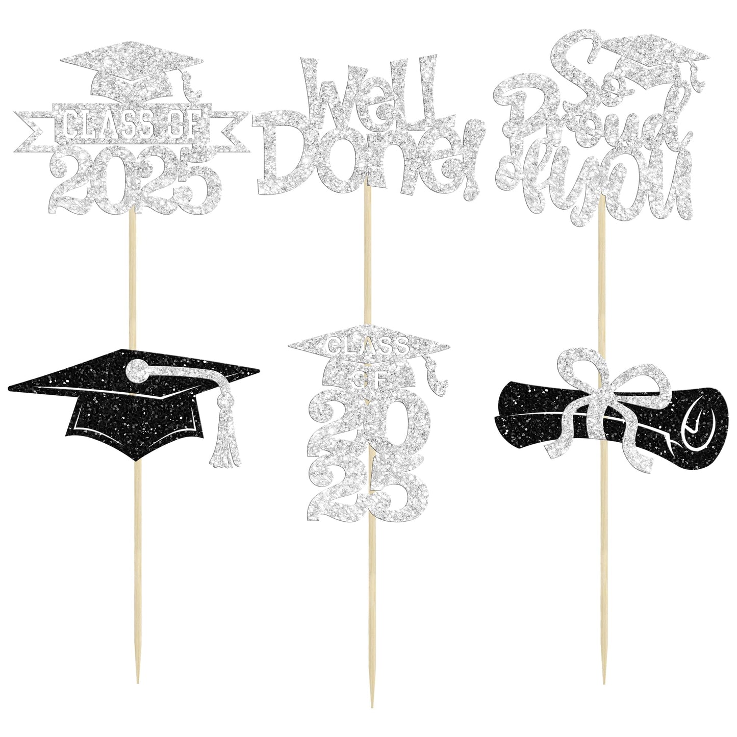 Gyufise 24Pcs Class Of 2025 Cupcake Toppers Glitter Congrats Grad 2025 Done Diploma Cupcake Picks For Class Of 2025 Graduation T