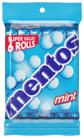 Mentos Chewy Candy Mint Roll, Holiday Christmas Stocking Stuffers For Adults & Kids, Non-Melting, 14 Count (Bulk Pack Of 6)