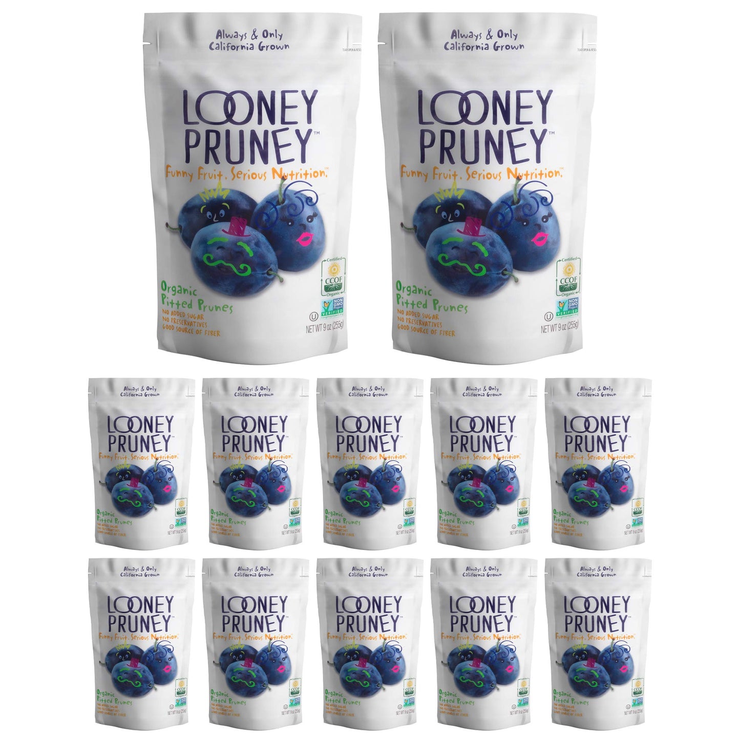 Looney Pruney Pitted Dried Prunes | No Added Sugar, Kosher | 9 Ounce (Pack of 12)
