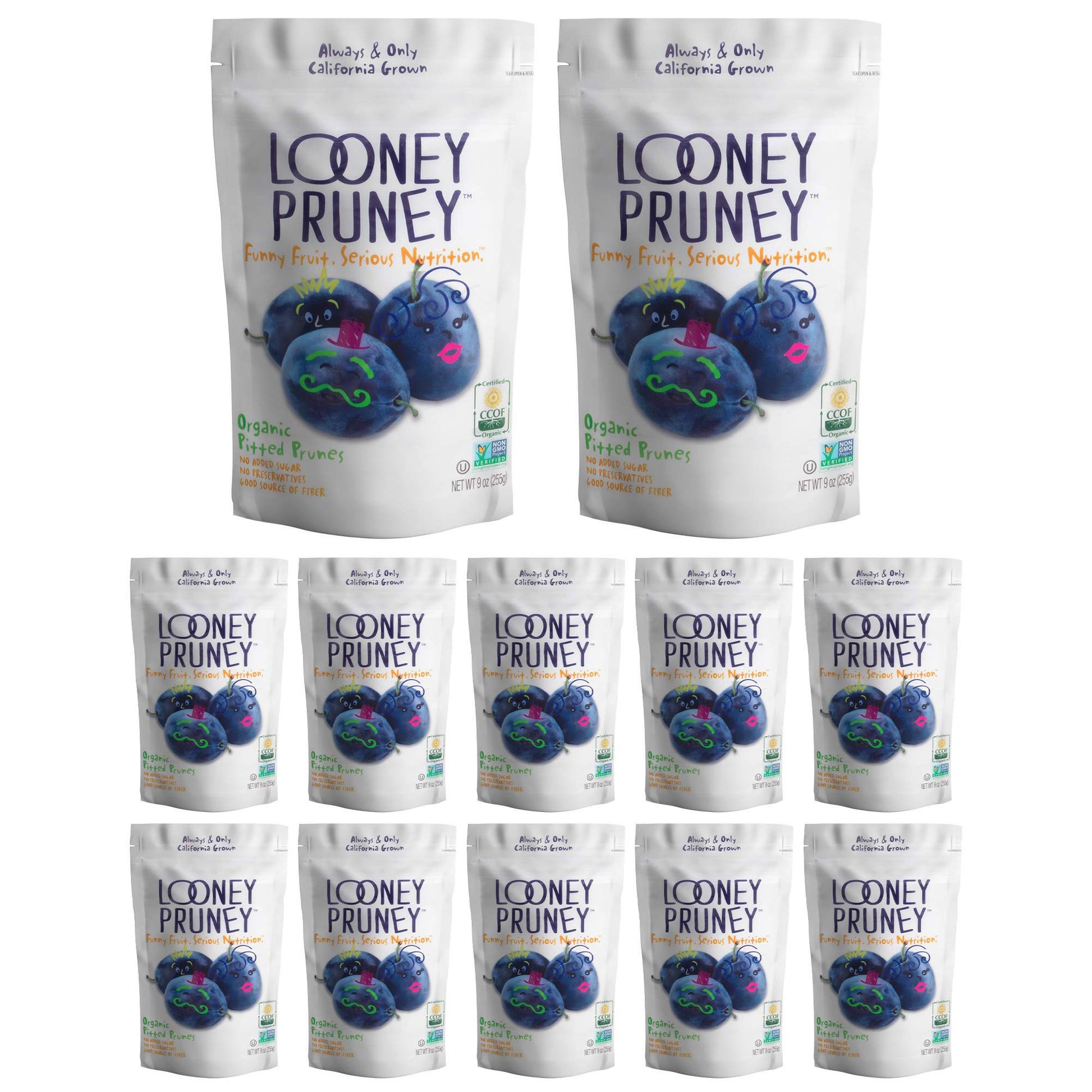Looney Pruney Pitted Dried Prunes | No Added Sugar, Kosher | 9 Ounce (Pack of 12)