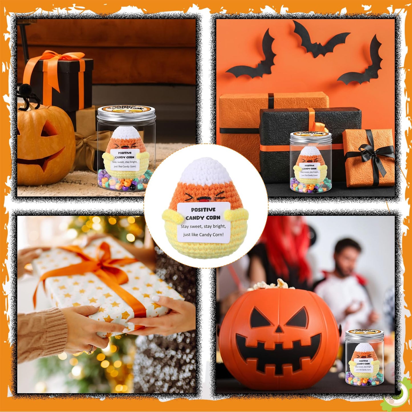 Suncalla Halloween Boo Basket Stuffers Adopt Candy Corn Positive Halloween Crochet Gift Handmade Knitting Candy Corn Doll Gift f