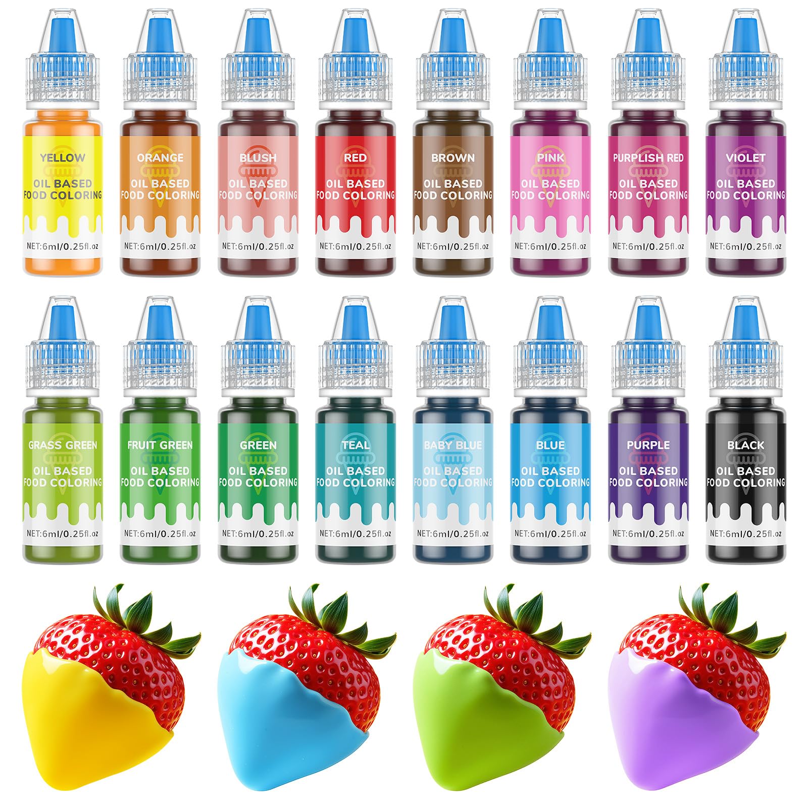 Oil-Based Food Coloring for Chocolate - 16 Colors Oils Dye Set Flavorless Edible Food Color Vibrant Neon Icing Colors for Candy 