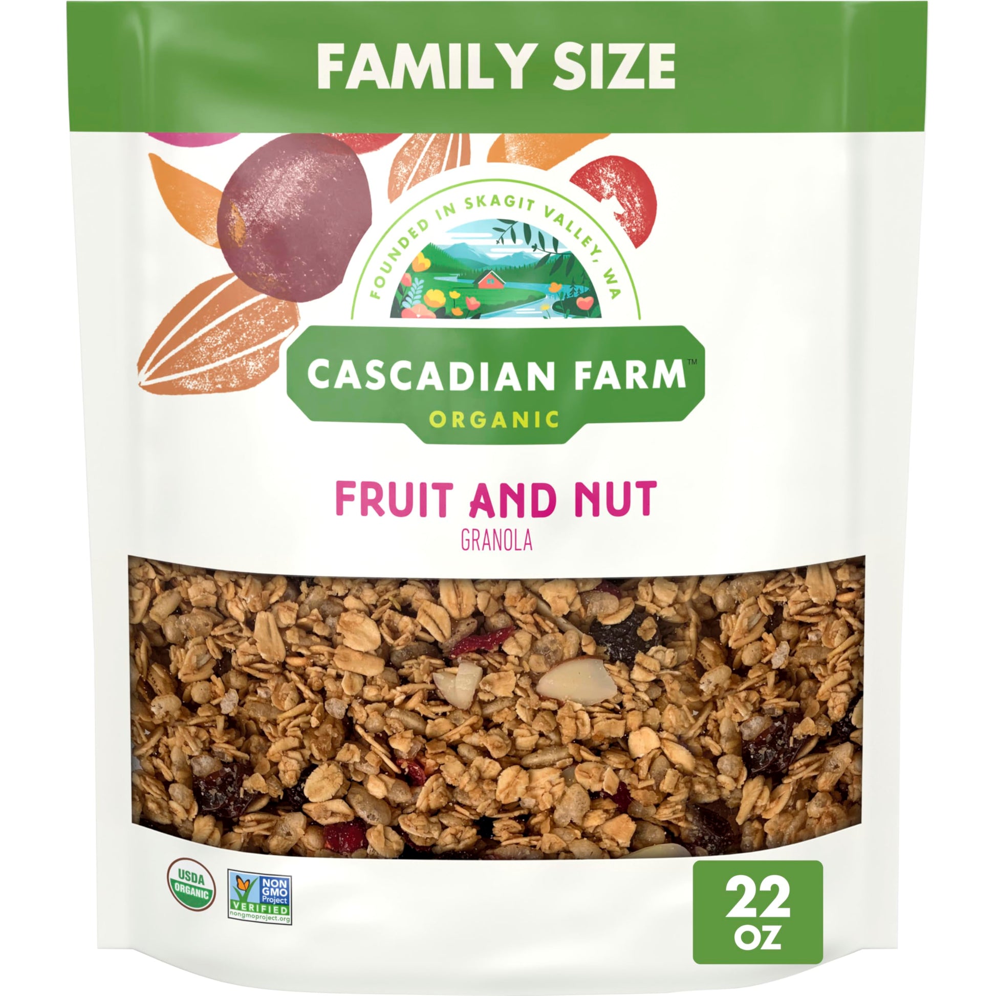 Cascadian Farm Organic Granola, Fruit and Nut Cereal, Resealable Pouch, Family Size, 22 oz