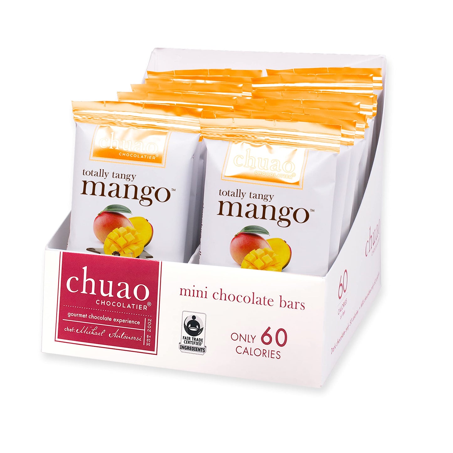 Chuao Chocolatier Totally Tangy Mango Dark Chocolate Mini Bars | Gourmet Chocolate Chile Lime Mango European No Preservatives | For Gift Baskets, Christmas, Valentines Day, Gifts For Women, Men, Birthday, Thank You, Care Package | 24 Pack