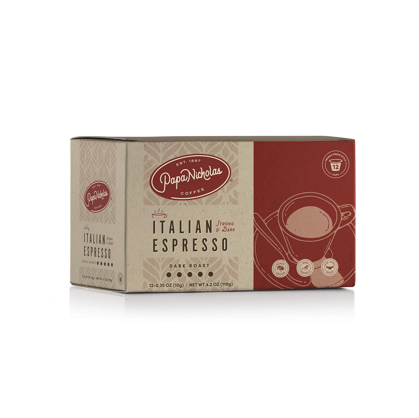 Papanicholas Coffee Italian Espresso Dark Roast Coffee Pods, 12 Count, Compatible with Keurig K Cup Brewers