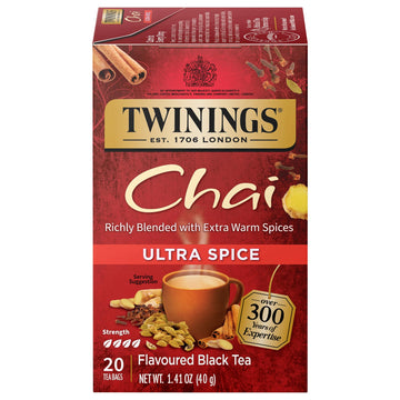 Twinings Ultra Spice Chai Individually Wrapped Bags, 20 Count (Pack Of 6), Sweet, Savoury Spices, Caffeinated, Enjoy Hot Or Iced