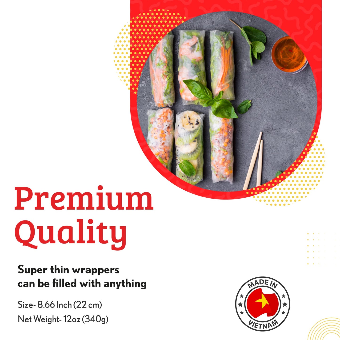 Cathay Fresh Spring Roll Rice Paper Wrappers, Gluten-Free, Low Carb, 30 Sheets, 12 Ounce