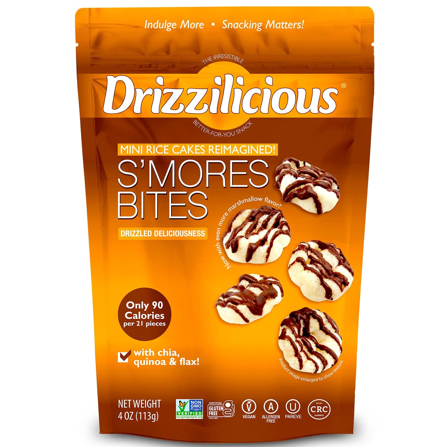 Drizzilicious Mini Rice Cakes Smores, Vegan, Gluten Free, 4 oz (Pack of 6)