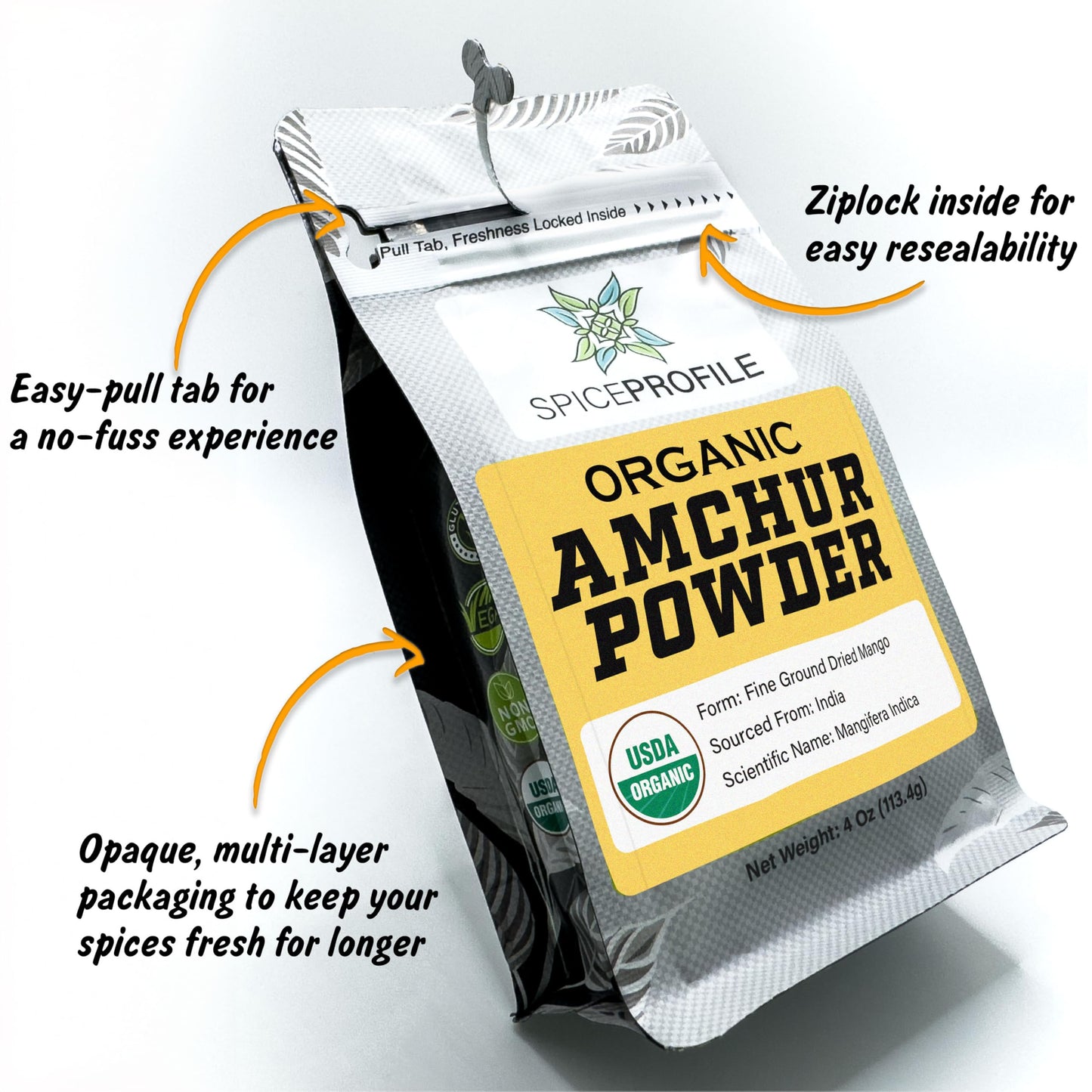 Spice Profile Usda Organic Amchur Powder, Lab Tested For Heavy Metals, Resealable 4Oz Pouch, Amchur Powder, Polvo De Mango