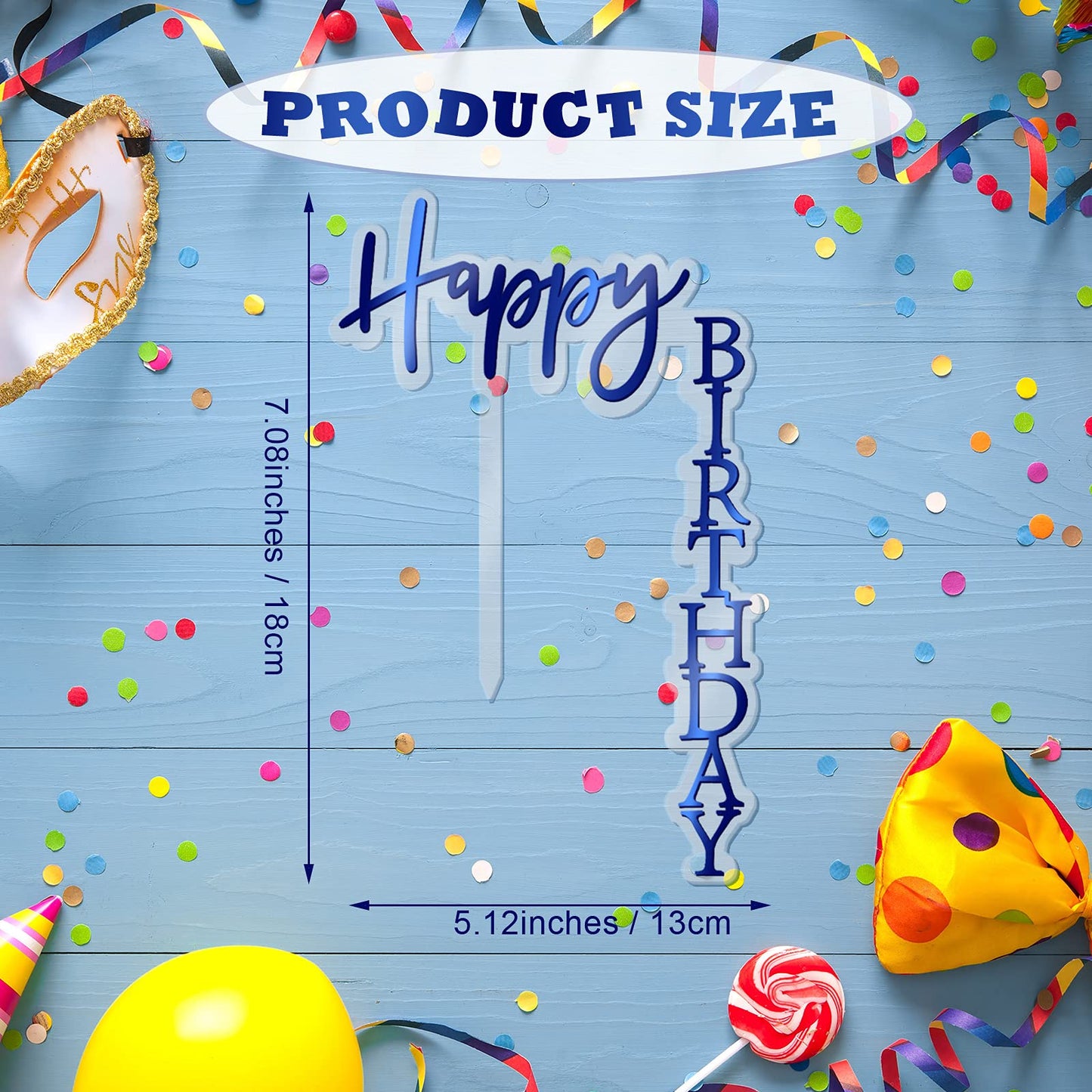 Quzzil Acrylic Cake Toppers - 6 Pieces, Right Angled Shape, Party Supplies, Gold/Rose Gold/Sapphire Blue/Purple