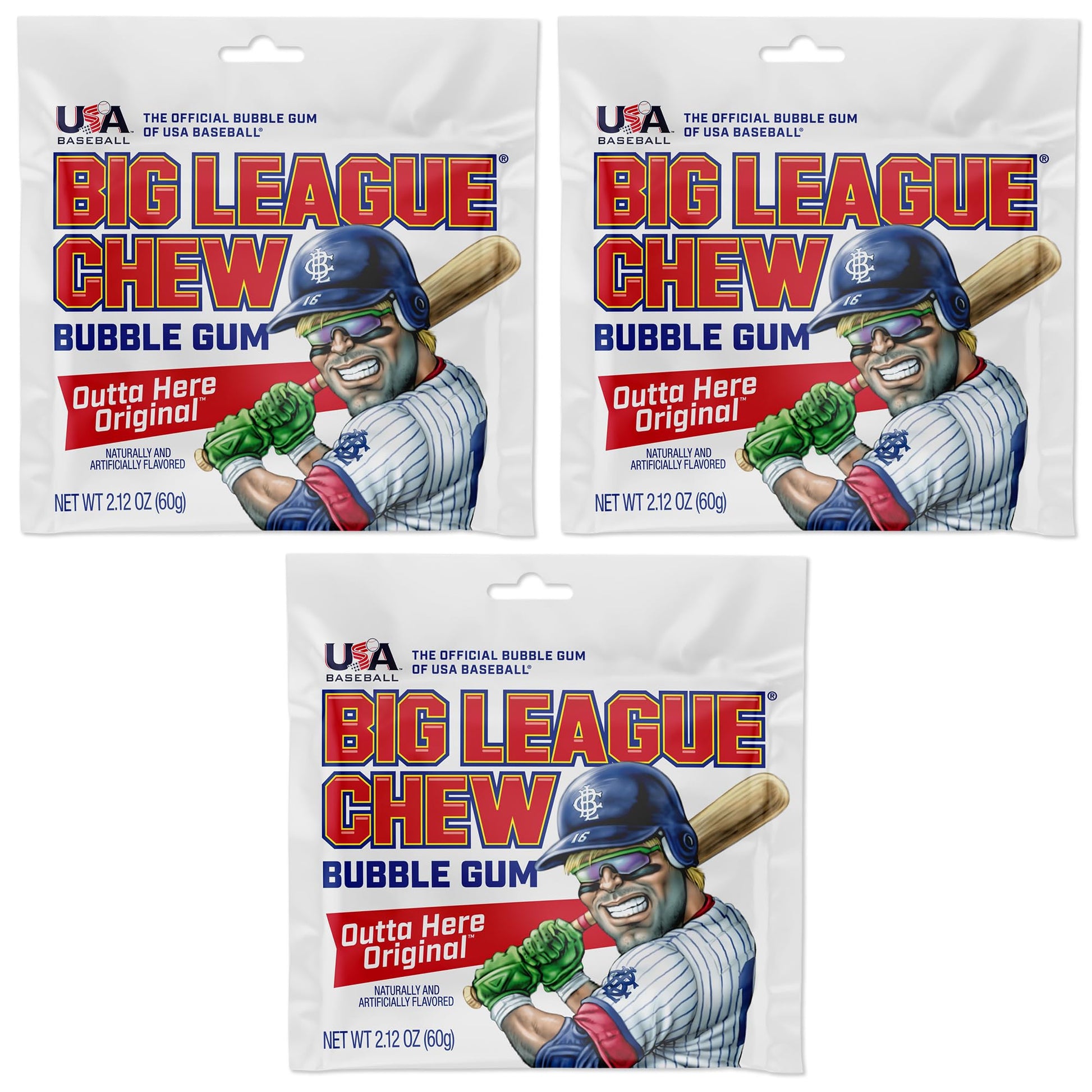 Big League Chew Original Bubble Gum 3-Pack, 2.12oz Packets - White, Baseball Candy for Treats and Party Favors