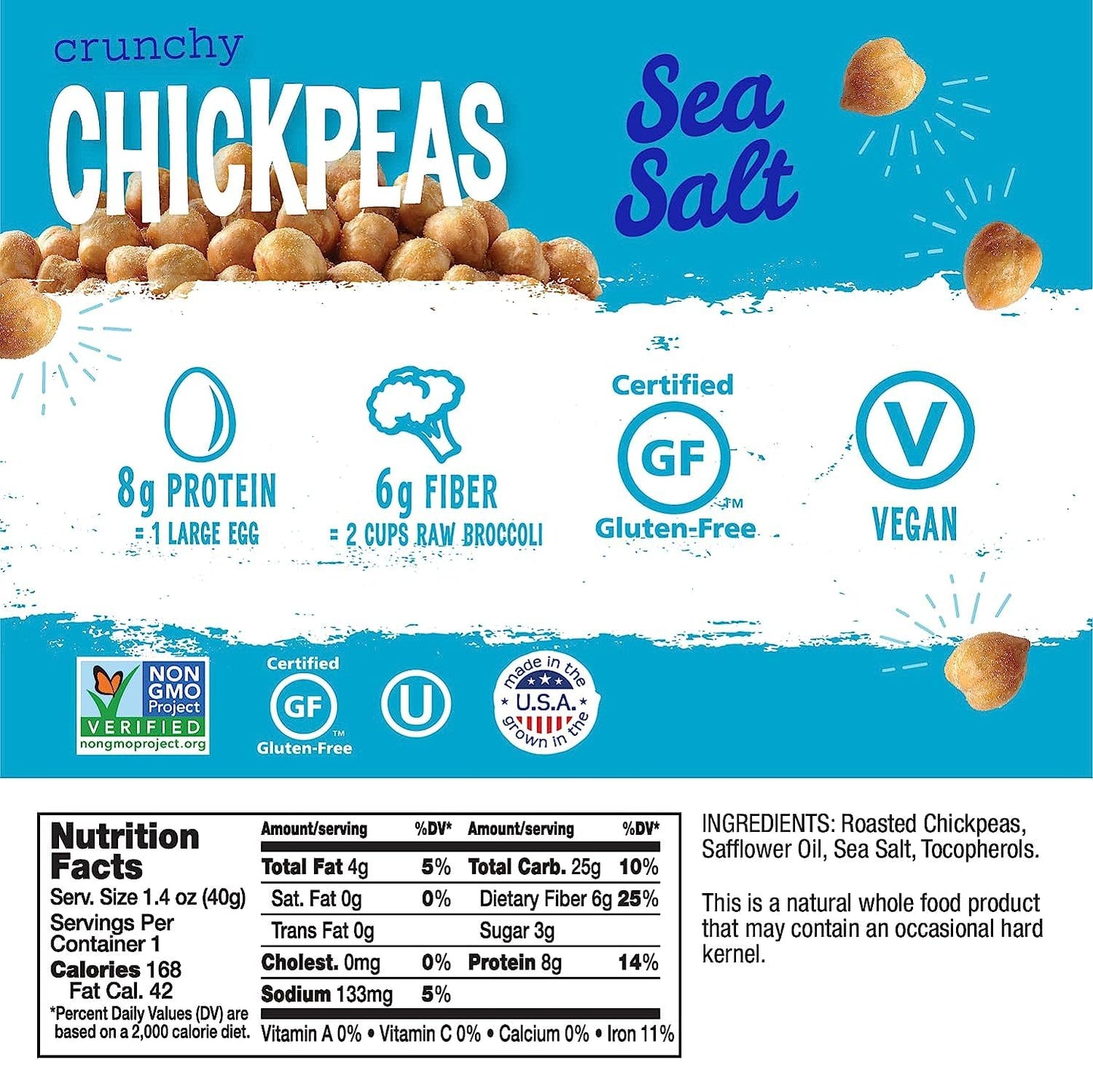 The Good Bean Crunchy Chickpeas - Sea Salt - (10 Pack) 1.4 Oz Packet - Roasted Chickpea Beans - Vegan Snack With Good Source Of