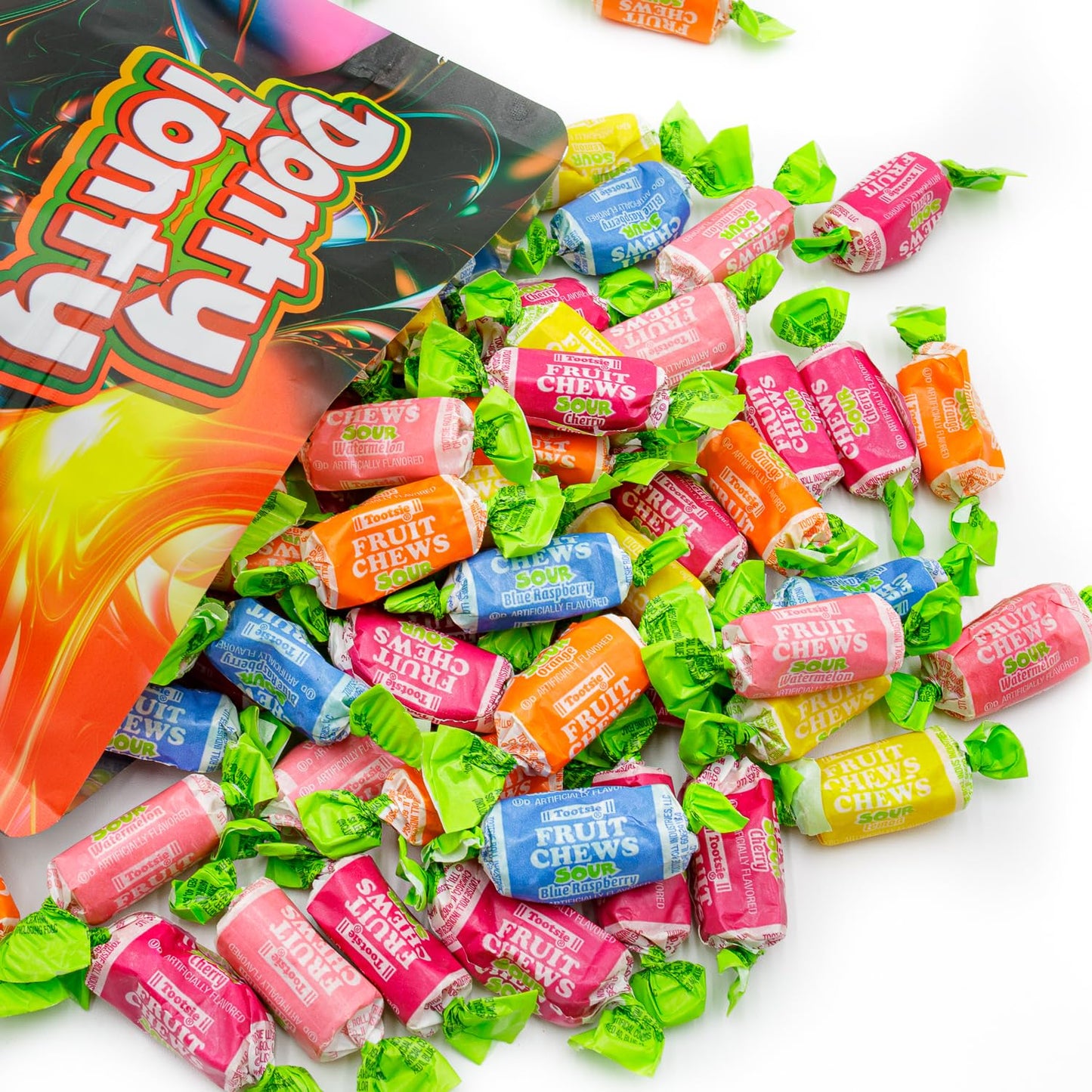 Tootsie Roll Fruit Chews Candy Sour 1 Lb - Bulk Bag, Fruity Flavored, Assorted Flavors, Gluten & Peanut Free, Individually Wrapp