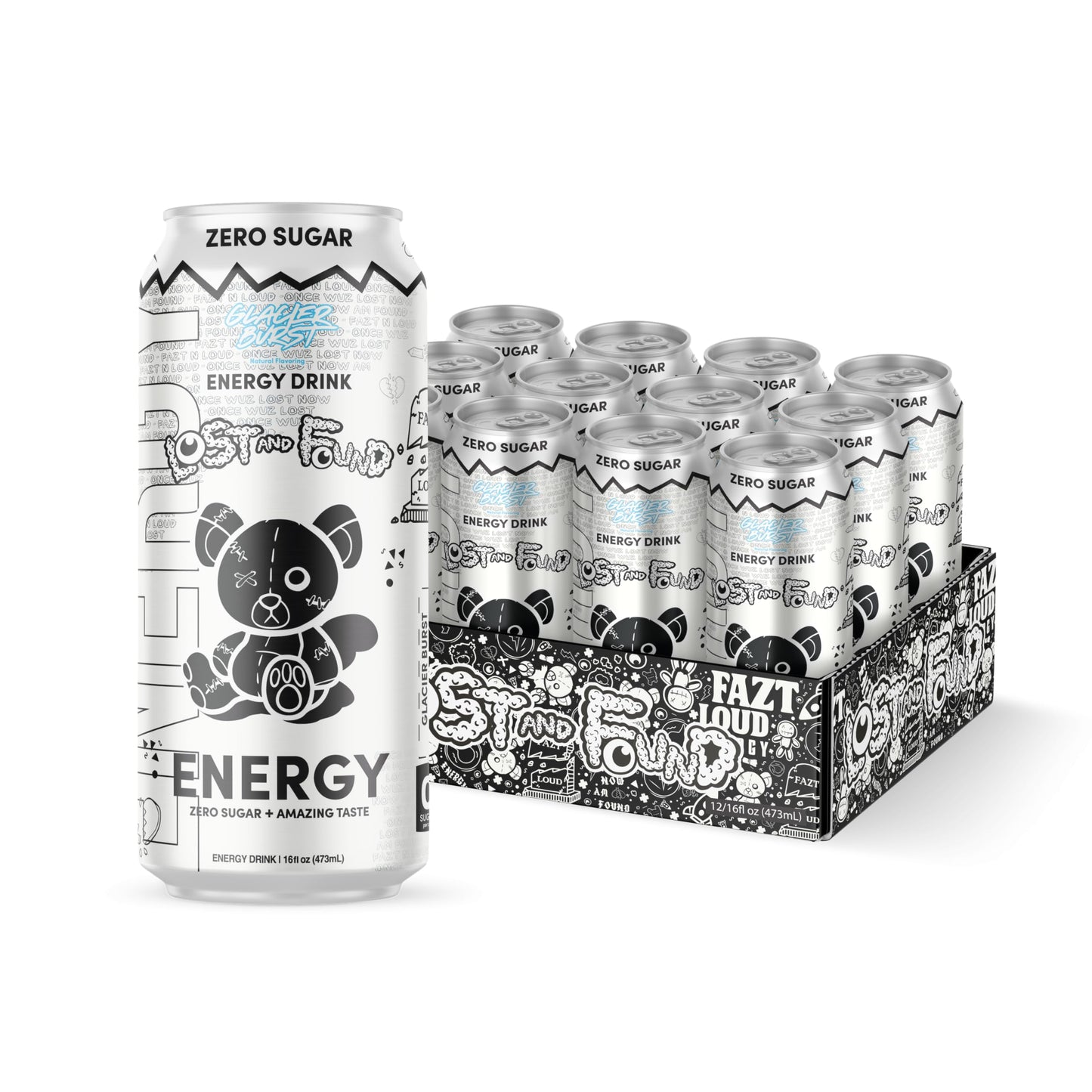 Lost and Found Energy Drink, Sugar Free, 150mg Caffeine, 16oz, 12-Pack, Gluten-Free, Vegan, Silver