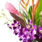 Fresh Orchids And Tropical Flower Bouquet, Purple Orchids, Red Ginger, Heliconia, Mixed Foliage, Hawaiian - Prime Quality - Perf