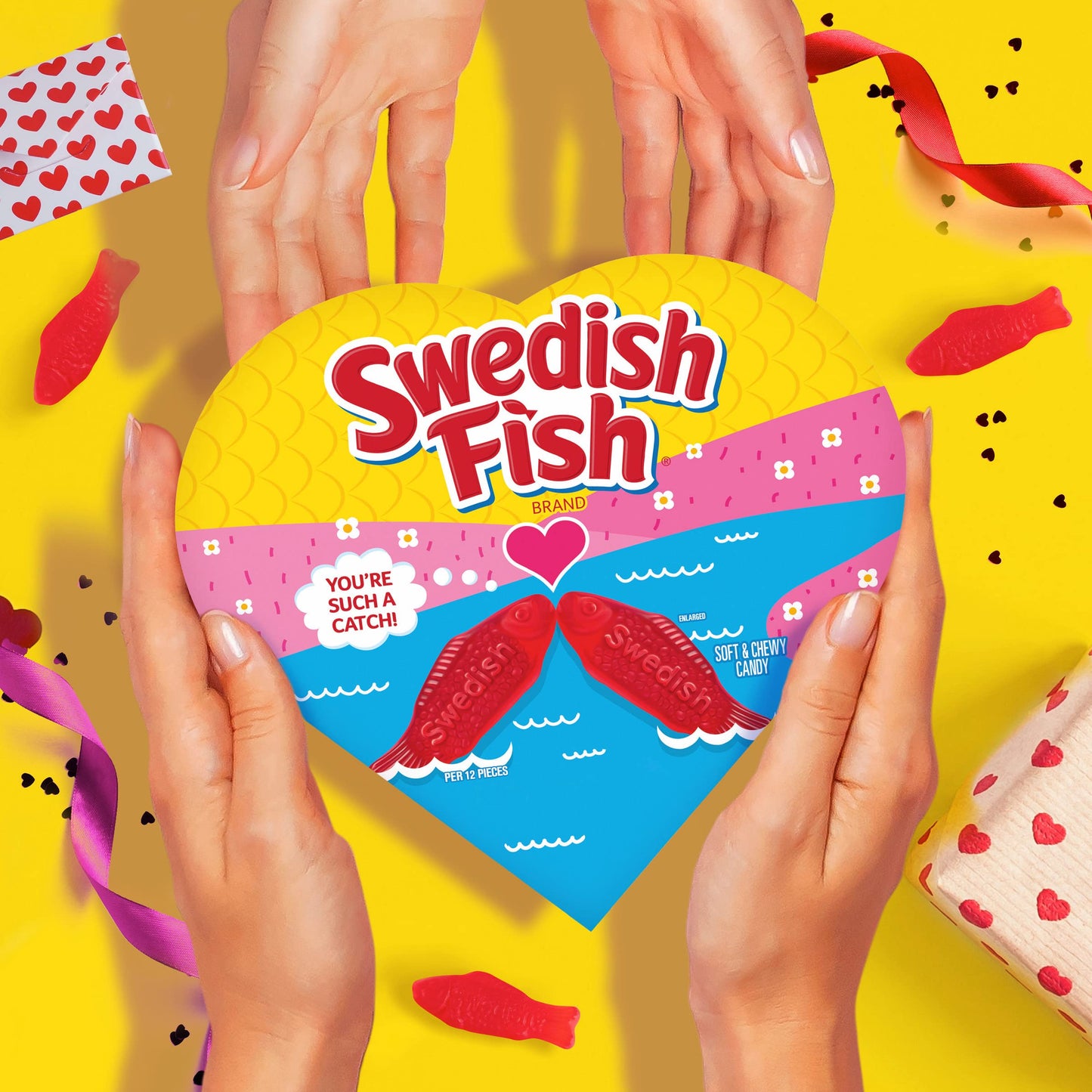 Swedish Fish Soft & Chewy Valentines Day Candy, 6.8 Oz Heart Shaped Box