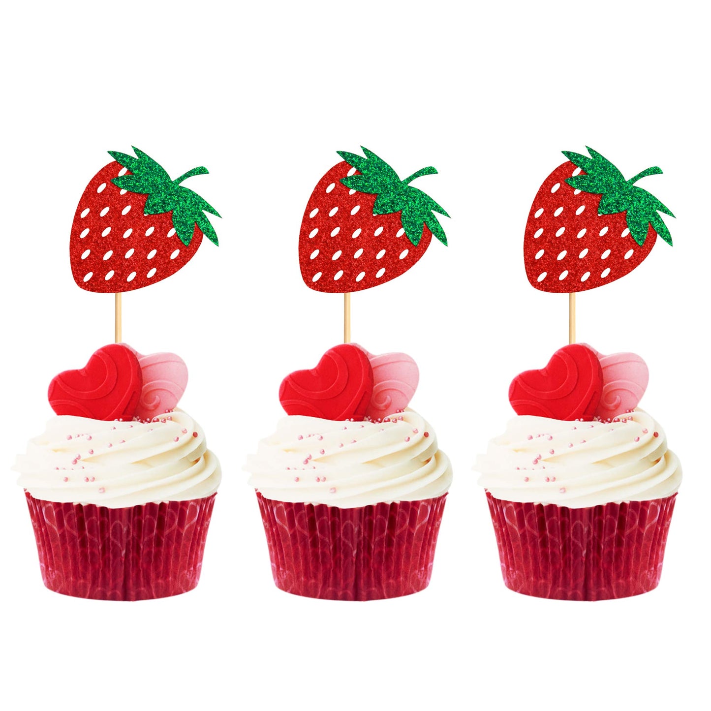 Keaziu Strawberry Cupcake Toppers, 36 Pack, Red, Paper, Party Decorations for Birthday, Wedding, Baby Shower, Summer Garden