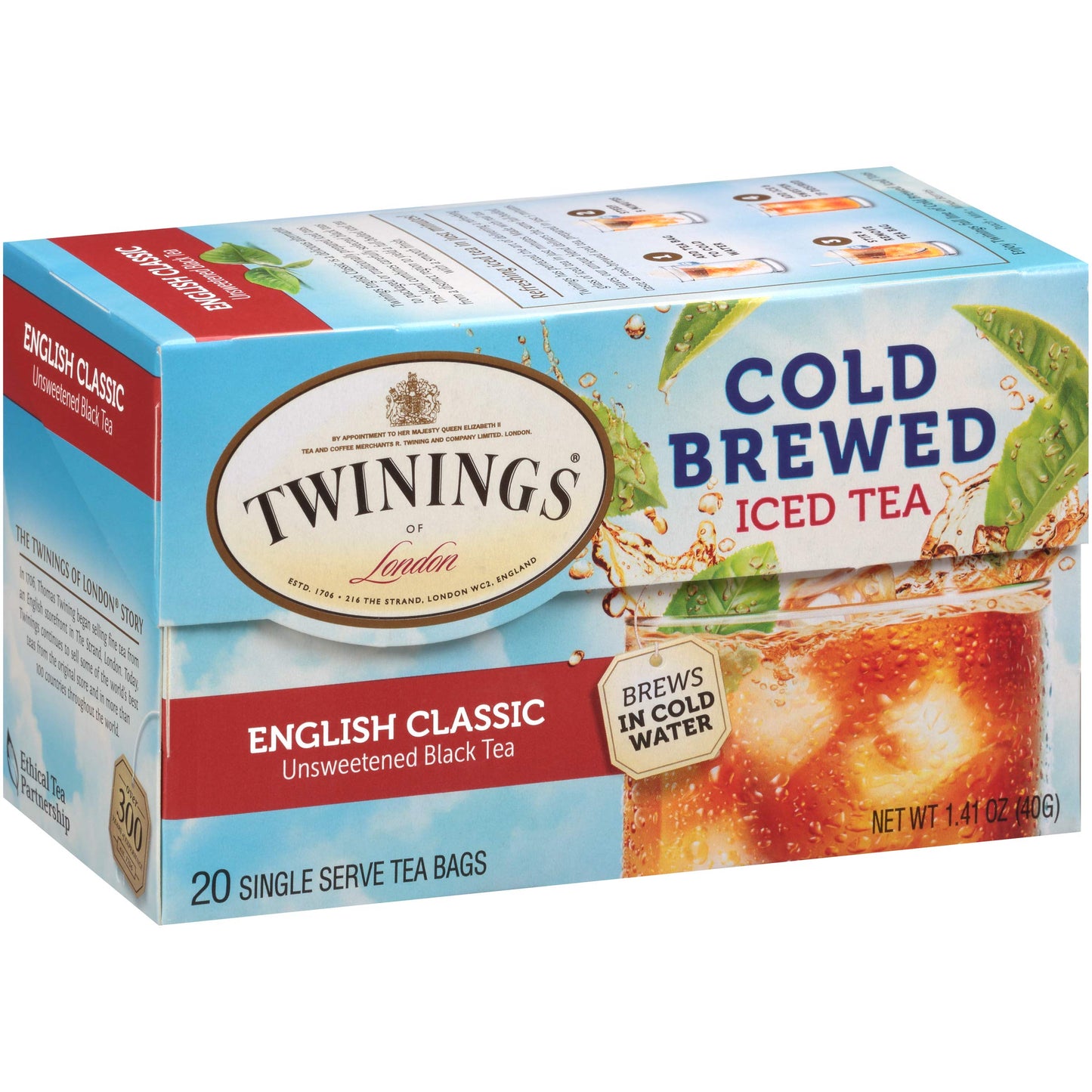 Twinings English Classic Cold Brewed Iced Tea Bags, 20 Count (Pack Of 6), Unsweetened Black Tea, Caffeinated