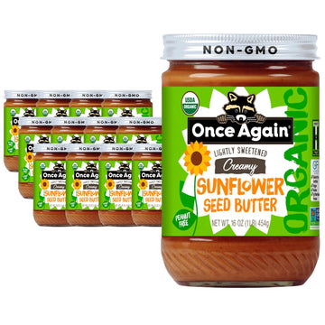 Once Again Organic Creamy Sunflower Butter, Lightly Salted & Sweetened, 16oz, Peanut Free, Gluten Free, Vegan, Kosher, Glass Jar
