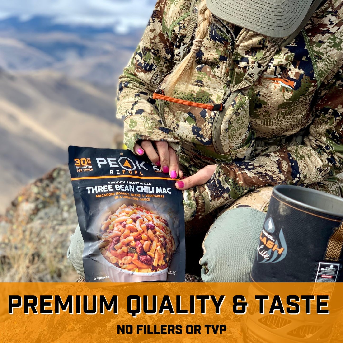 Peak Refuel Three Bean Chili Mac| Enhanced Freeze Dried Camping Food | Backpacking & Hiking Mre Meals | Just Add Water | 100% Real Ingredients | 30G Of Protein | 2 Serving Pouch