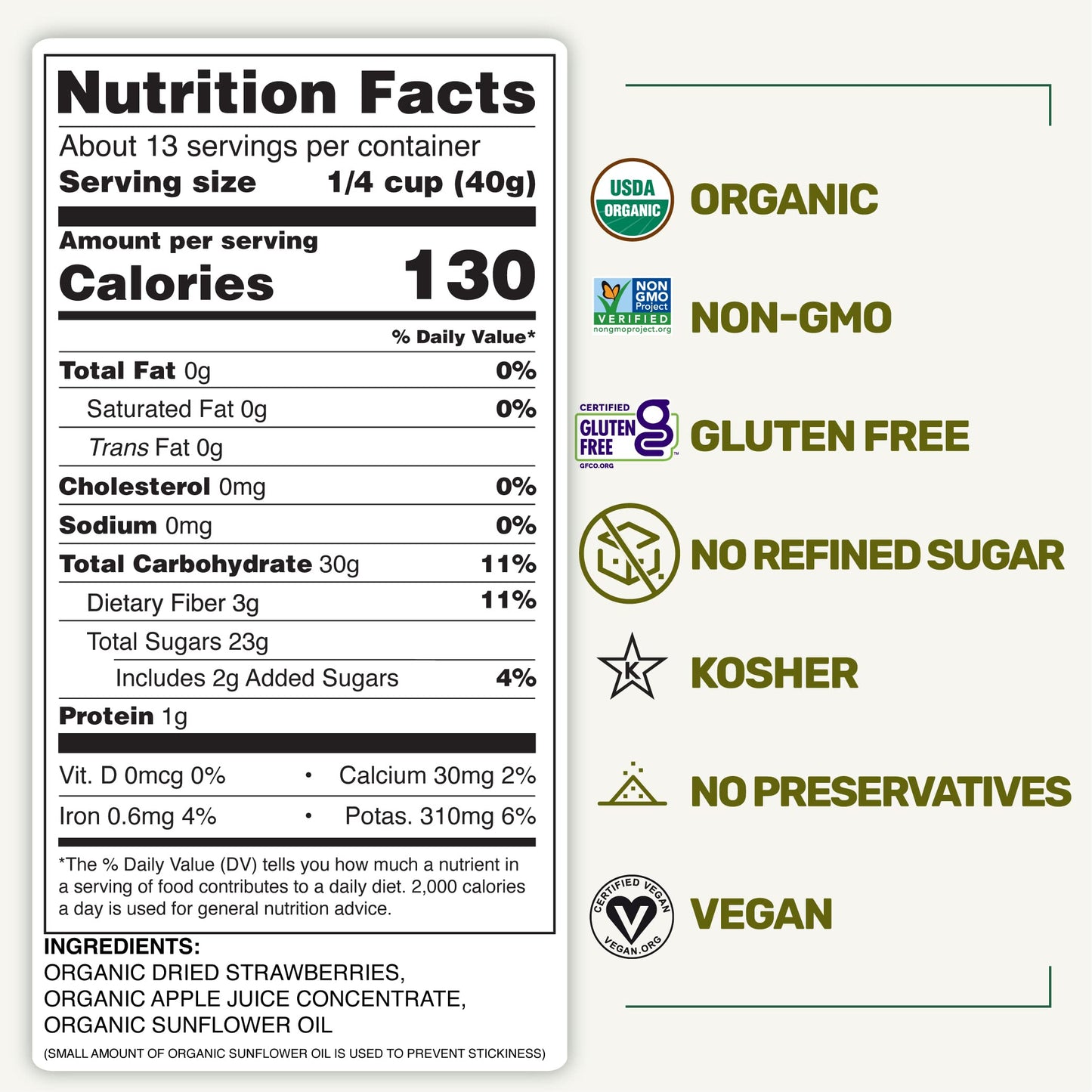 Happy Village Organic Whole Dried Strawberries, 18 OZ Resealable Pack - Soft & Juicy, Non-GMO, No Refined Sugar, Apple Juice Infused