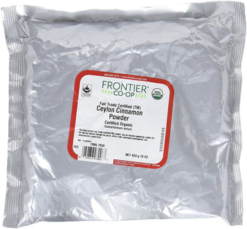 Frontier Organic Ceylon Ground Cinnamon, 1-Pound Bulk Bag, Non-Gmo Fair-Trade Certified Organic Cinnamon Powder